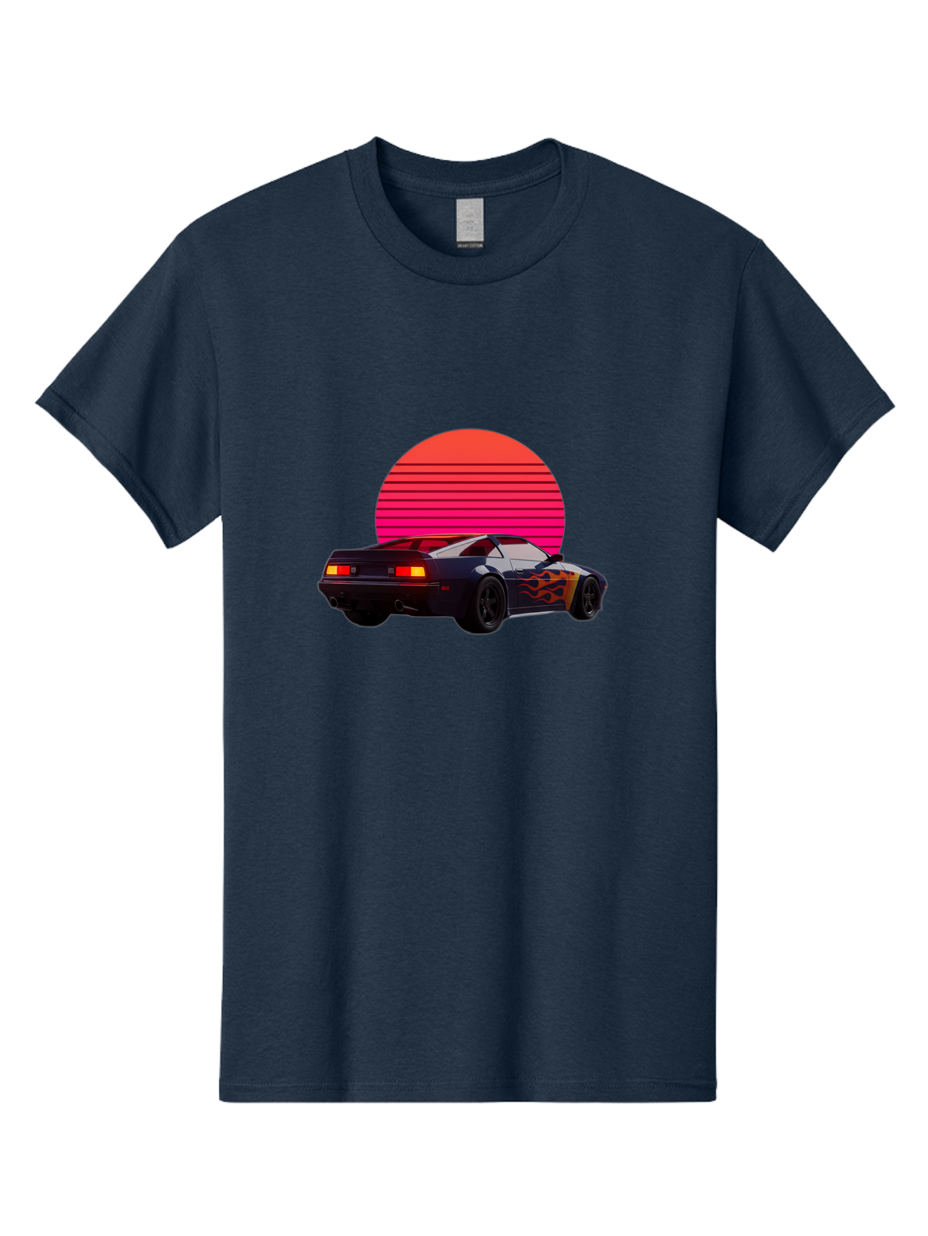 Retro-Sports-Car-1 Men'S Graphic Tee, 100% Cotton, Comfortable Casual Summer Wear, Machine Washable, Retro Sports Car, Flame Design, Vintage Vehicle, 80S Car Culture, Neon Lights, Synth Wave, Red Sun, Vintage Graphics, Retro Futuristic Bab334 29