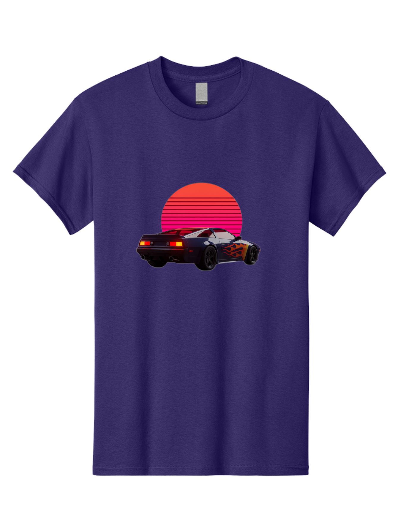 Retro-Sports-Car-1 Men'S Graphic Tee, 100% Cotton, Comfortable Casual Summer Wear, Machine Washable, Retro Sports Car, Flame Design, Vintage Vehicle, 80S Car Culture, Neon Lights, Synth Wave, Red Sun, Vintage Graphics, Retro Futuristic Bab334 25