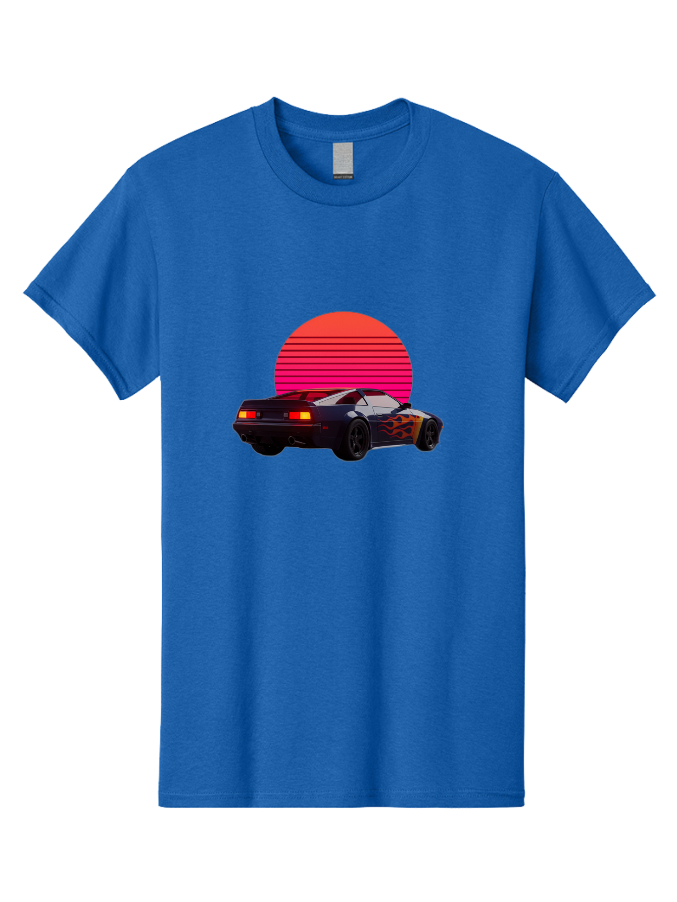 Retro-Sports-Car-1 Men'S Graphic Tee, 100% Cotton, Comfortable Casual Summer Wear, Machine Washable, Retro Sports Car, Flame Design, Vintage Vehicle, 80S Car Culture, Neon Lights, Synth Wave, Red Sun, Vintage Graphics, Retro Futuristic Bab334 15