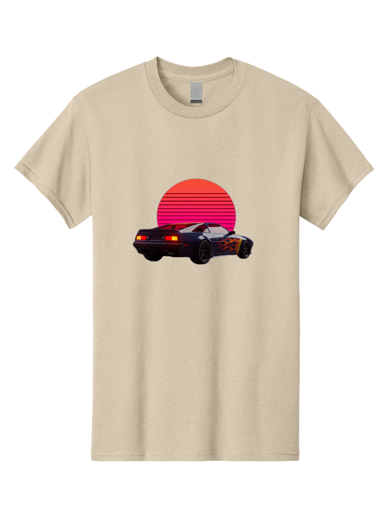 Retro-Sports-Car-1 Men'S Graphic Tee, 100% Cotton, Comfortable Casual Summer Wear, Machine Washable, Retro Sports Car, Flame Design, Vintage Vehicle, 80S Car Culture, Neon Lights, Synth Wave, Red Sun, Vintage Graphics, Retro Futuristic Bab334 21