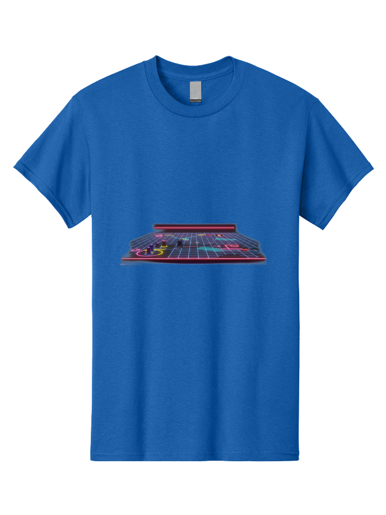 Retro-Synth-Stage Men'S Graphic Tee, 100% Cotton, Comfortable Casual Summer Wear, Machine Washable, Futuristic Stage, Synthwave Aesthetic, Neon Lights, Grid Pattern, Retro Futuristic Design, 80S Vibe, Gaming Stage, Concert Platform, Bab337 25