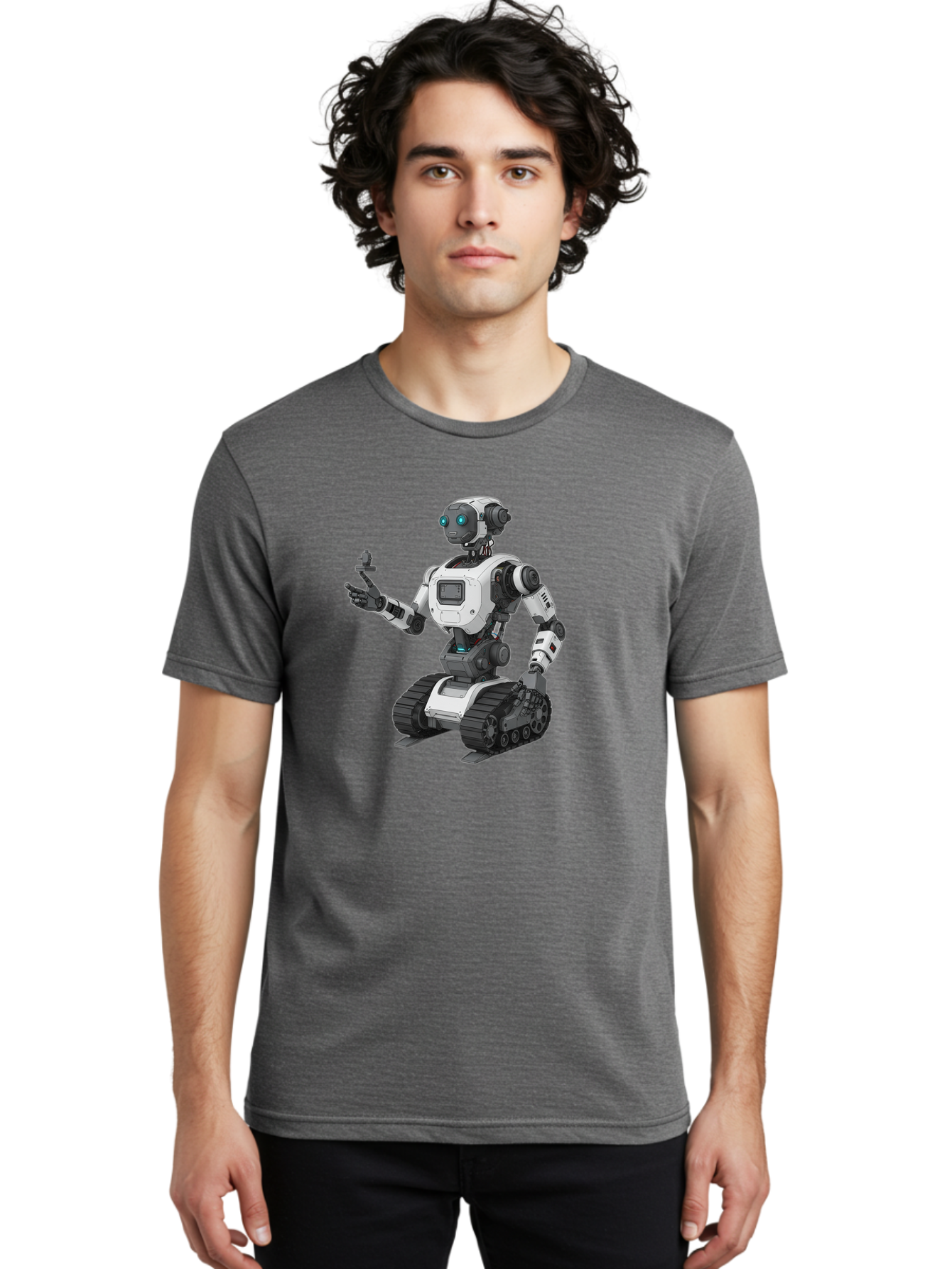Robot-6 Men'S Graphic Tee, 100% Cotton, Comfortable Casual Summer Wear, Machine Washable, Robot With Tank Tracks, Artificial Intelligence, Futuristic Design, Robotic Technology, Cybernetic Robot, Machine Learning, Robotic Innovation Bab346 24