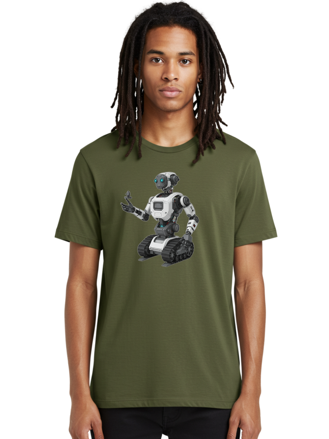 Robot-6 Men'S Graphic Tee, 100% Cotton, Comfortable Casual Summer Wear, Machine Washable, Robot With Tank Tracks, Artificial Intelligence, Futuristic Design, Robotic Technology, Cybernetic Robot, Machine Learning, Robotic Innovation Bab346 26