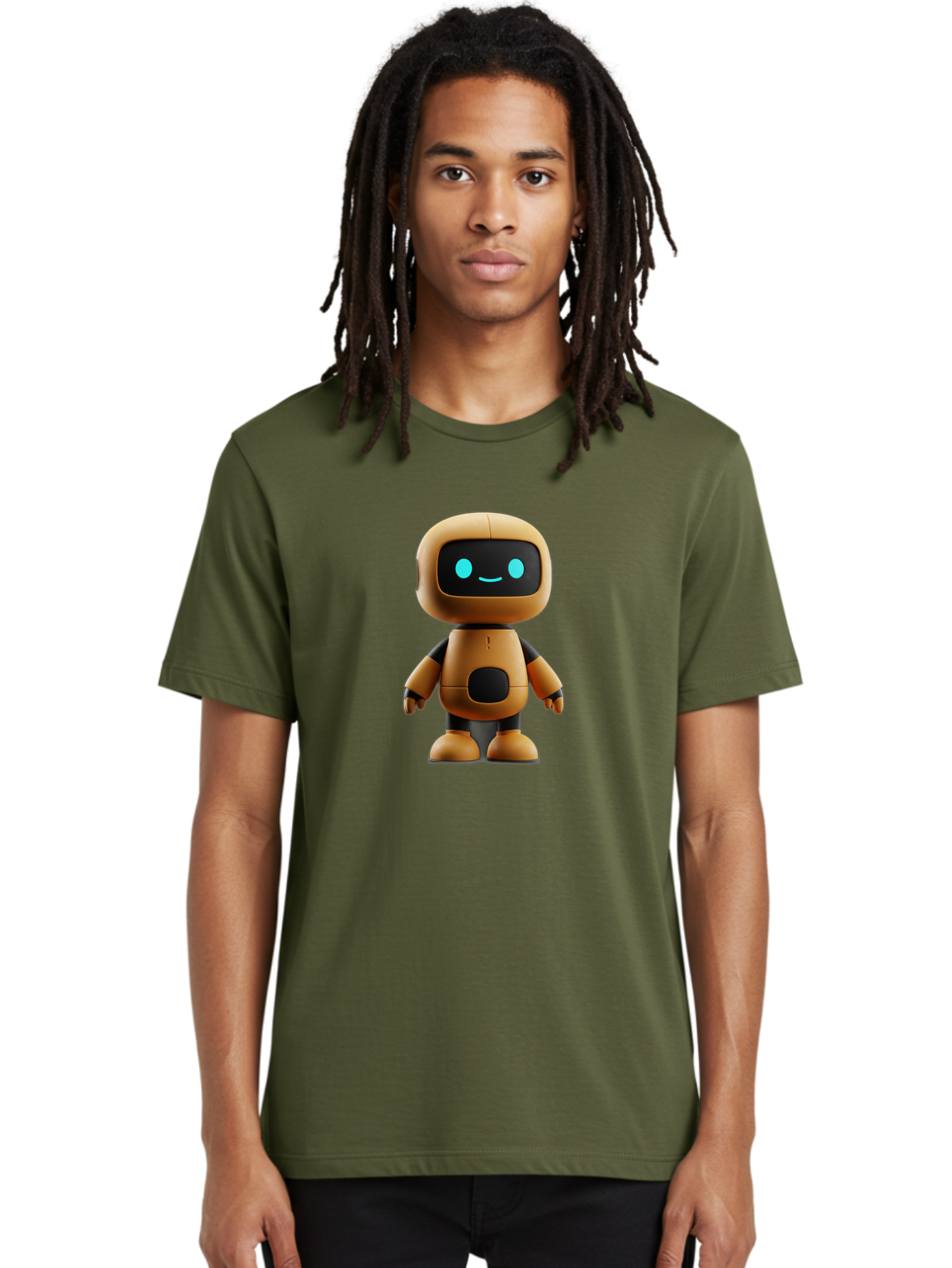 Robot-7 Men'S Graphic Tee, 100% Cotton, Comfortable Casual Summer Wear, Machine Washable, Cartoon Robot, Friendly Face, Smiling Robot, Blue Eyes, Black Screen, Beige Body, Cute Design, Toy Robot, Modern Tech, Futuristic Character, Bab347 18
