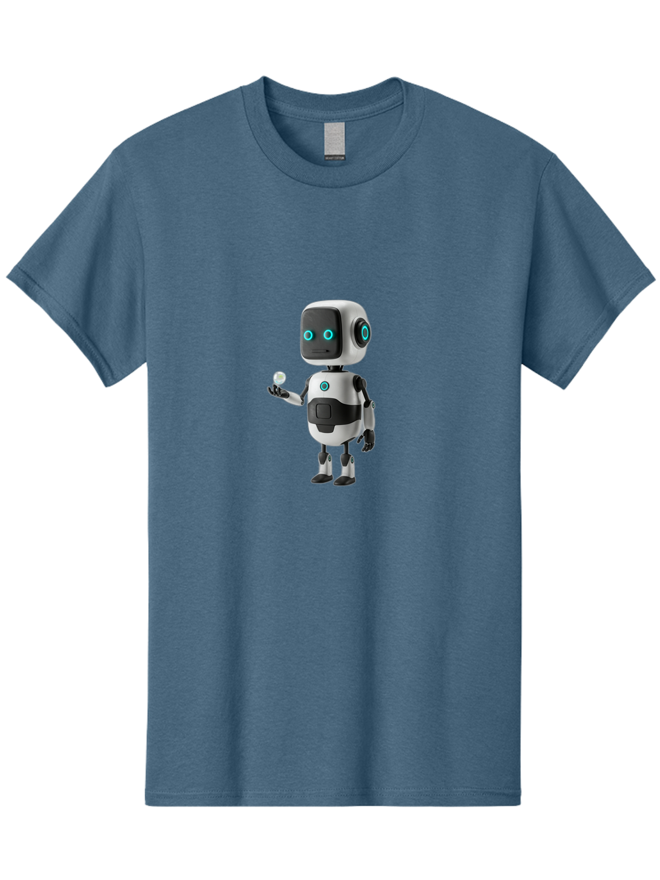 Robot-Character Men'S Graphic Tee, 100% Cotton, Comfortable Casual Summer Wear, Machine Washable, Cartoon Robot, Artificial Intelligence, Futuristic Technology, Robotic Design, Blue Glowing Eyes, Mechanical Body, 3D Rendering, Bab348 15