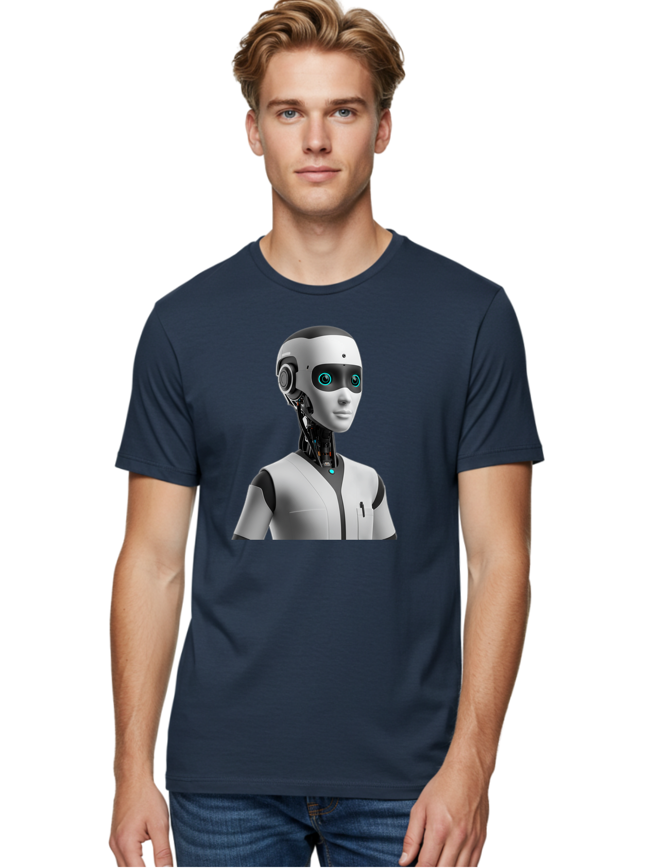 Robot-Head-1 Men'S Graphic Tee, 100% Cotton, Comfortable Casual Summer Wear, Machine Washable, Humanoid Robot, Futuristic Design, Artificial Intelligence, Robotic Features, Cybernetic Enhancements, Advanced Technology, Futuristic Character, Bab351 24