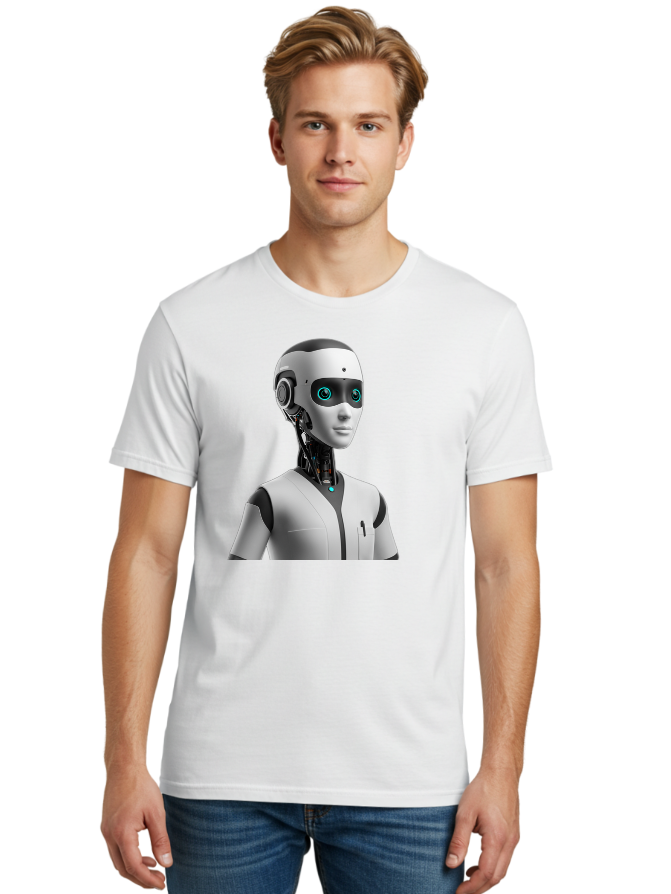 Robot-Head-1 Men'S Graphic Tee, 100% Cotton, Comfortable Casual Summer Wear, Machine Washable, Humanoid Robot, Futuristic Design, Artificial Intelligence, Robotic Features, Cybernetic Enhancements, Advanced Technology, Futuristic Character, Bab351 14