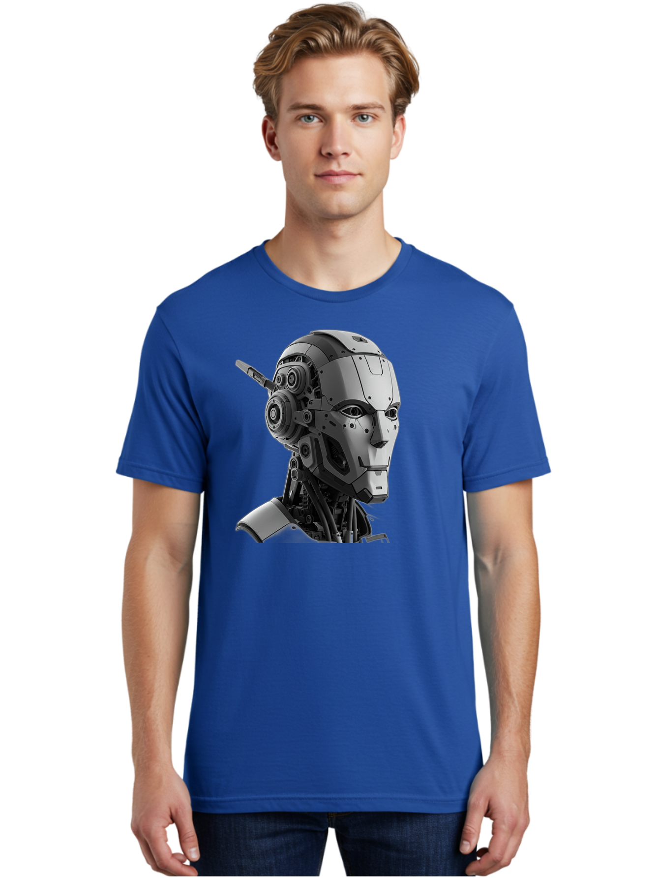 Robot-Head Men'S Graphic Tee, 100% Cotton, Comfortable Casual Summer Wear, Machine Washable, Robotic Head, Futuristic Design, Mechanical Face, Gray Metallic Finish, Technological Innovation, Advanced Robotics, Artificial Intelligence, Bab352 12
