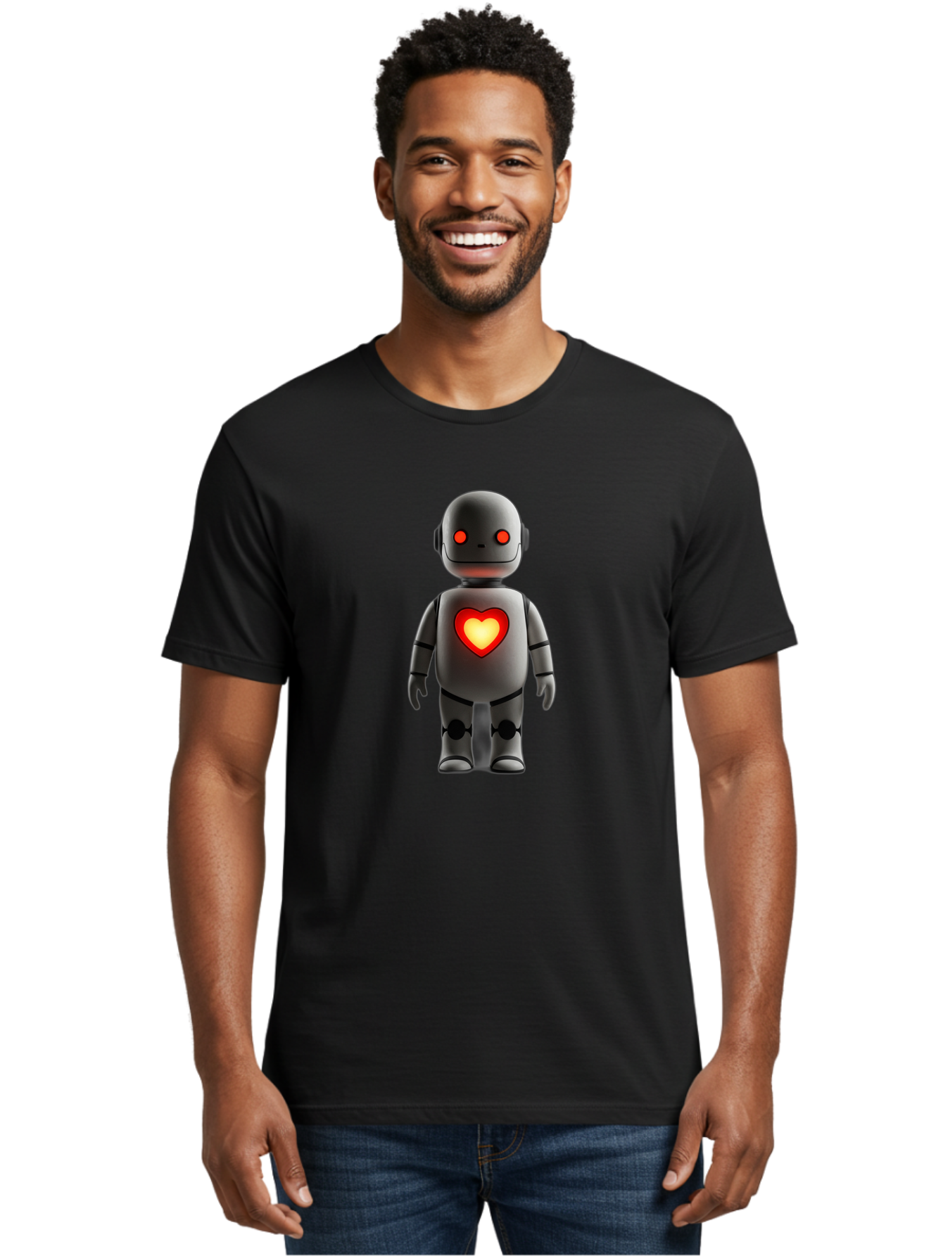 Robot-Heart Men'S Graphic Tee, 100% Cotton, Comfortable Casual Summer Wear, Machine Washable, Robot With Heart, Digital Art, Futuristic Design, Red Heart Symbol, Cyborg Illustration, Artificial Intelligence, Robot Love, Tech Design Bab353 30