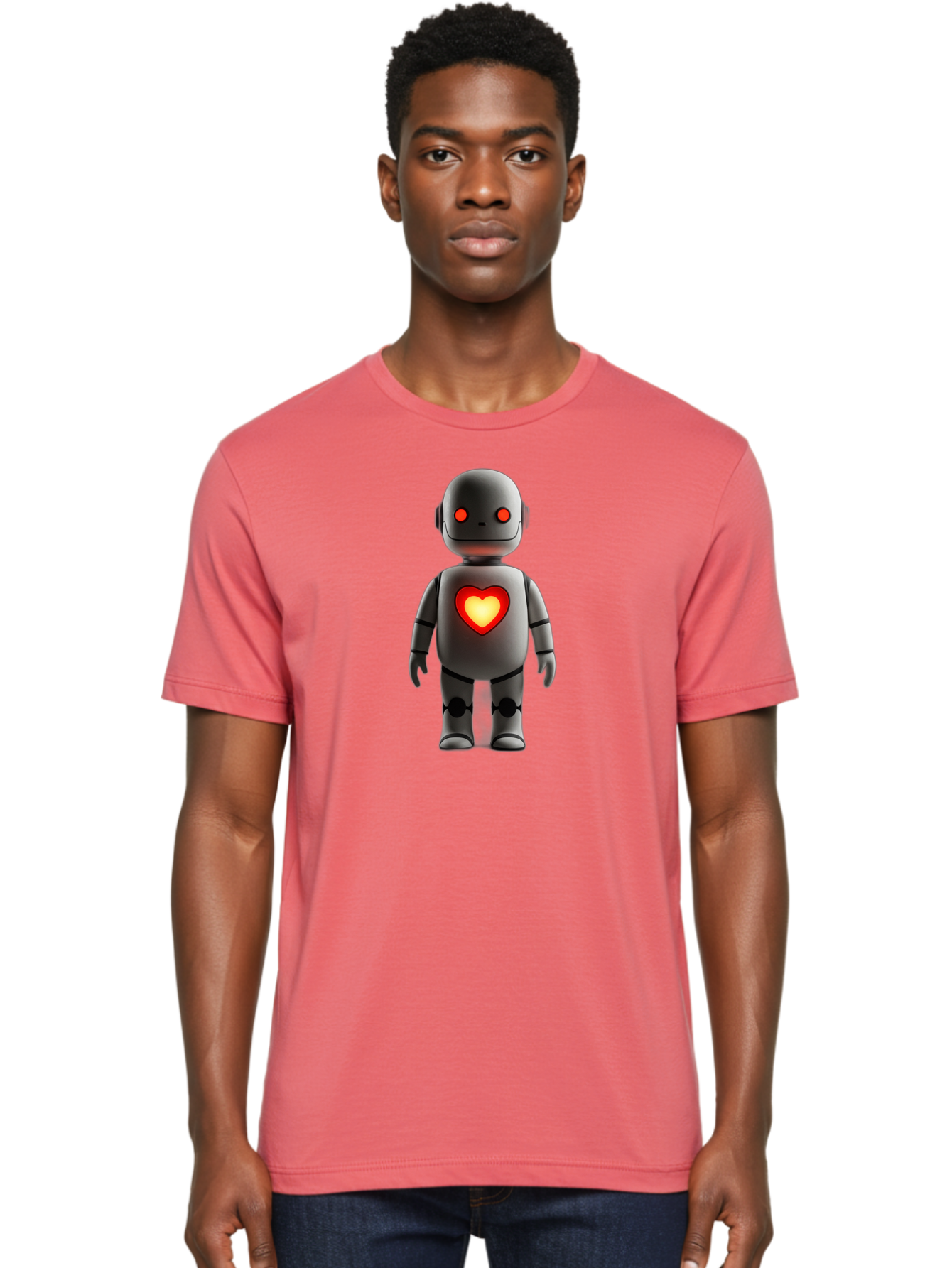 Robot-Heart Men'S Graphic Tee, 100% Cotton, Comfortable Casual Summer Wear, Machine Washable, Robot With Heart, Digital Art, Futuristic Design, Red Heart Symbol, Cyborg Illustration, Artificial Intelligence, Robot Love, Tech Design Bab353 24