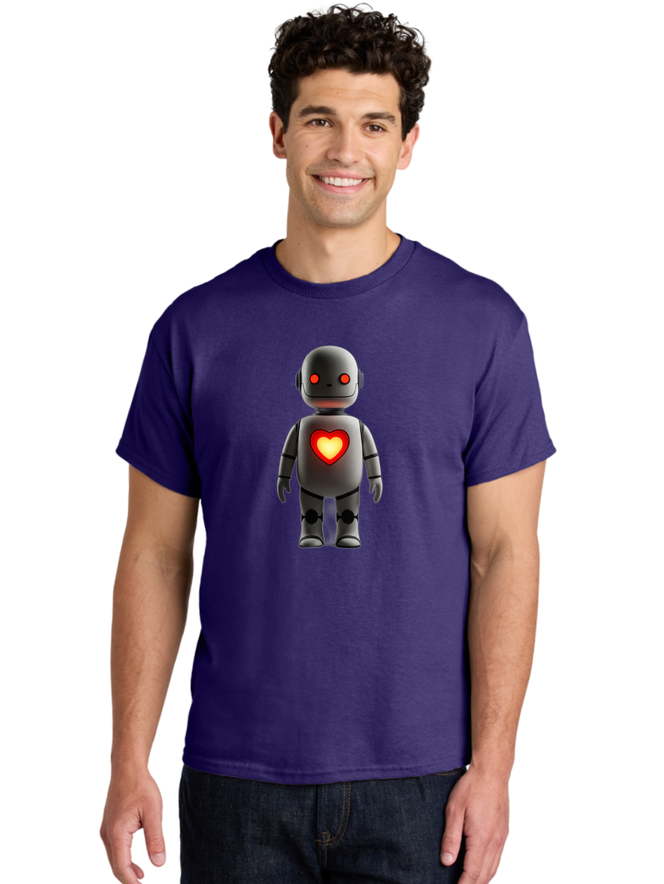 Robot-Heart Men'S Graphic Tee, 100% Cotton, Comfortable Casual Summer Wear, Machine Washable, Robot With Heart, Digital Art, Futuristic Design, Red Heart Symbol, Cyborg Illustration, Artificial Intelligence, Robot Love, Tech Design Bab353 22