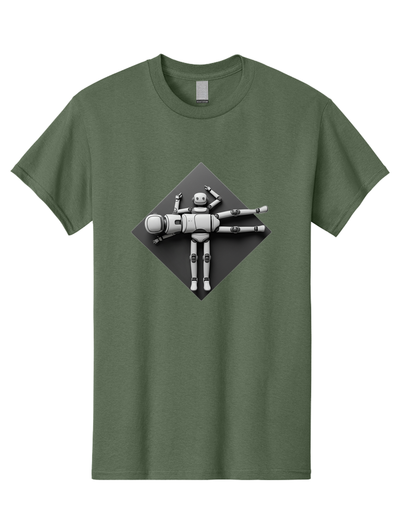 Robot-On-Dark-Square Men'S Graphic Tee, 100% Cotton, Comfortable Casual Summer Wear, Machine Washable, Robot Lying Down, Relaxation Pose, Mechanical Body, Futuristic Design, Artificial Intelligence, Modern Technology, Robot Resting, Bab355 3