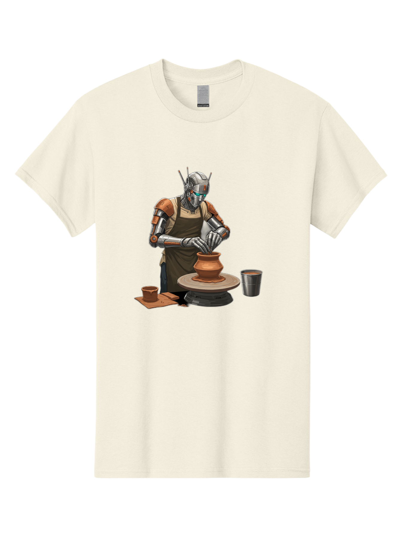 Robot-Potter Men'S Graphic Tee, 100% Cotton, Comfortable Casual Summer Wear, Machine Washable, Robot On Pottery Wheel, Clay Pot, Metal Cup, Robotic Hands, Creative Artwork, Futuristic Pottery, Artistic Creation, Mechanical Craftsmanship, Bab356 11