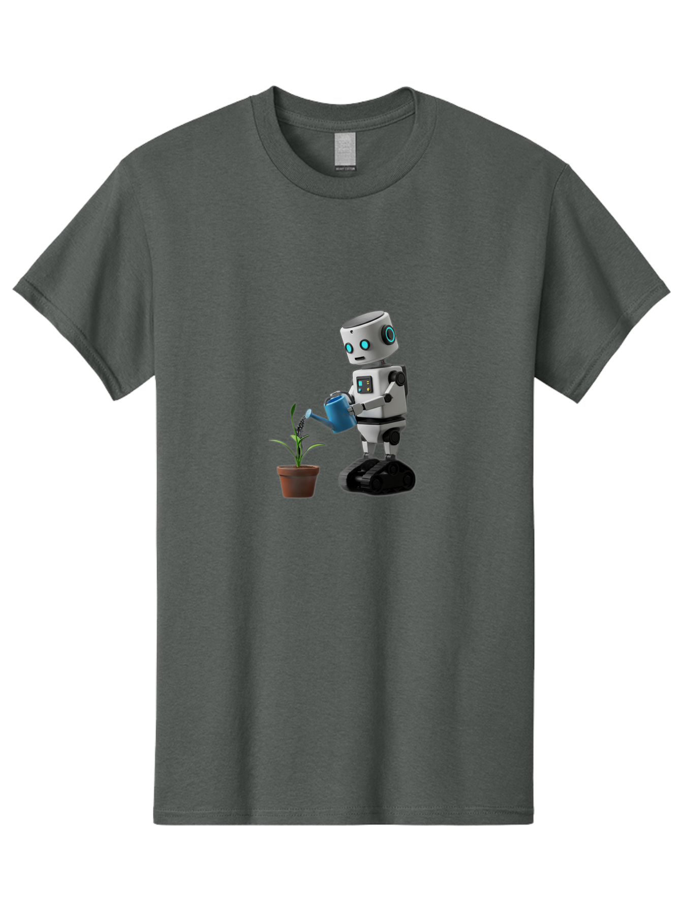 Robot-Watering-Plant Men'S Graphic Tee, 100% Cotton, Comfortable Casual Summer Wear, Machine Washable, Robot Watering Plant, Futuristic Gardening, Artificial Intelligence, Robotic Care, Potted Plant, Blue Watering Can, Robotic Technology, Bab357 13