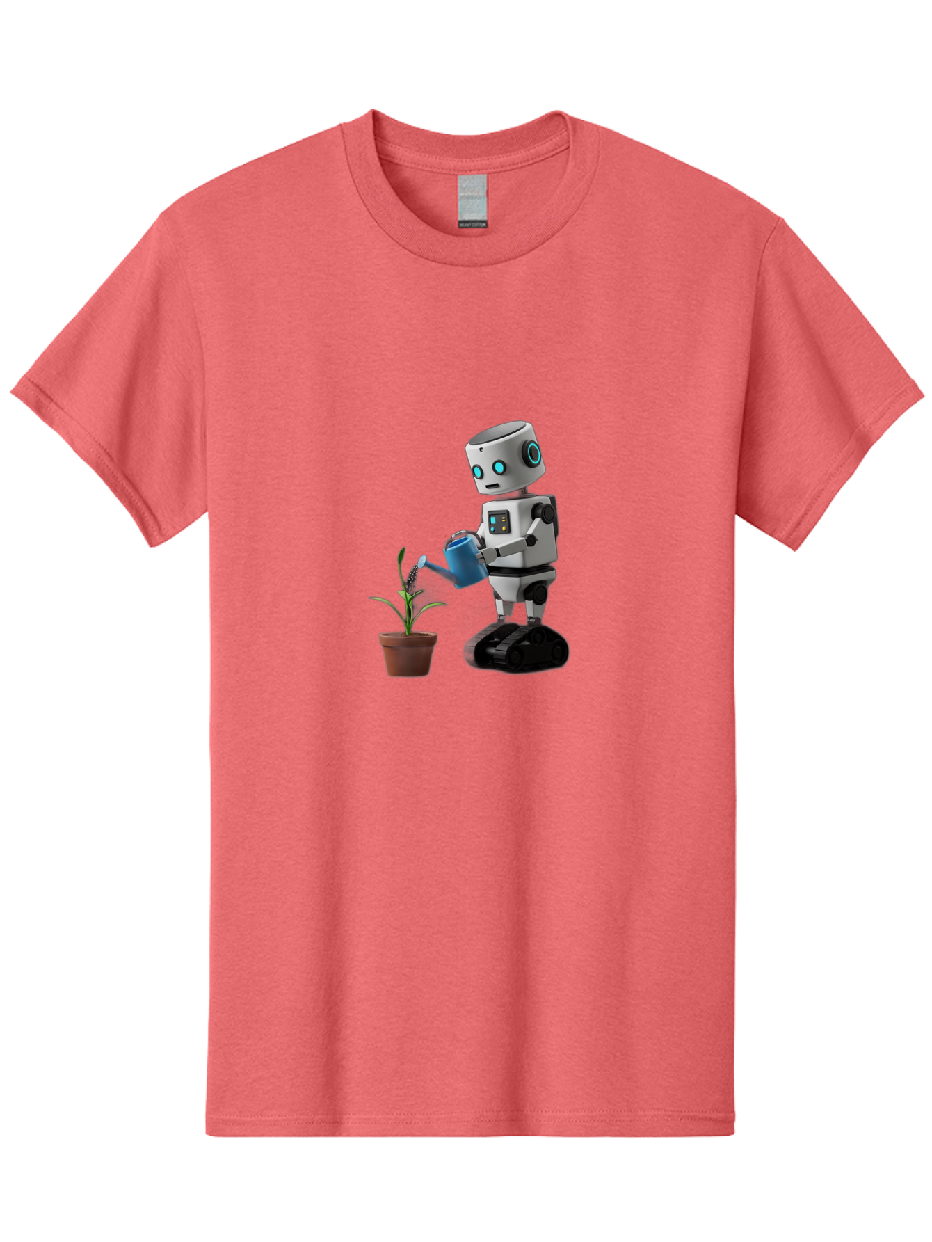 Robot-Watering-Plant Men'S Graphic Tee, 100% Cotton, Comfortable Casual Summer Wear, Machine Washable, Robot Watering Plant, Futuristic Gardening, Artificial Intelligence, Robotic Care, Potted Plant, Blue Watering Can, Robotic Technology, Bab357 23