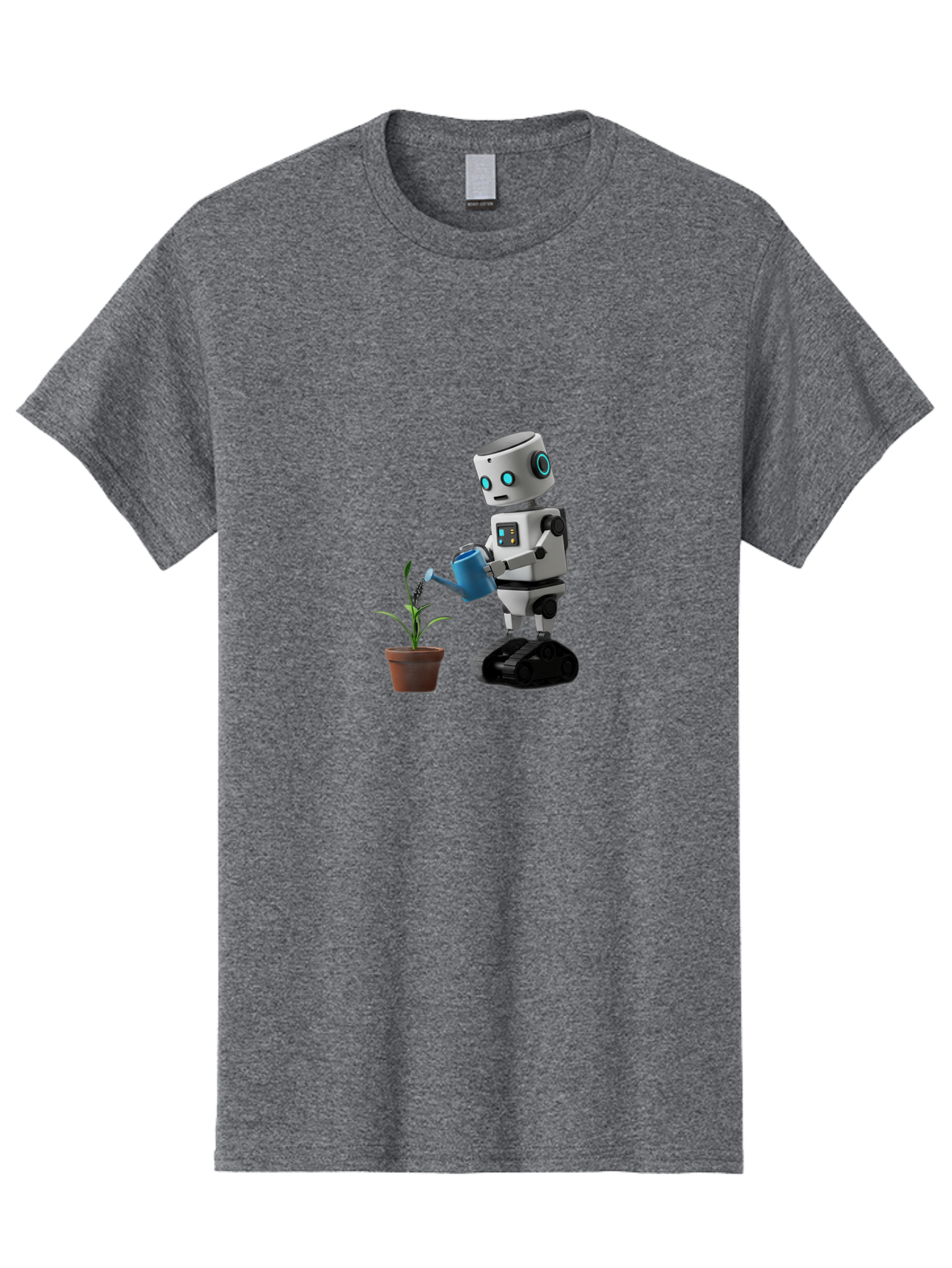 Robot-Watering-Plant Men'S Graphic Tee, 100% Cotton, Comfortable Casual Summer Wear, Machine Washable, Robot Watering Plant, Futuristic Gardening, Artificial Intelligence, Robotic Care, Potted Plant, Blue Watering Can, Robotic Technology, Bab357 7