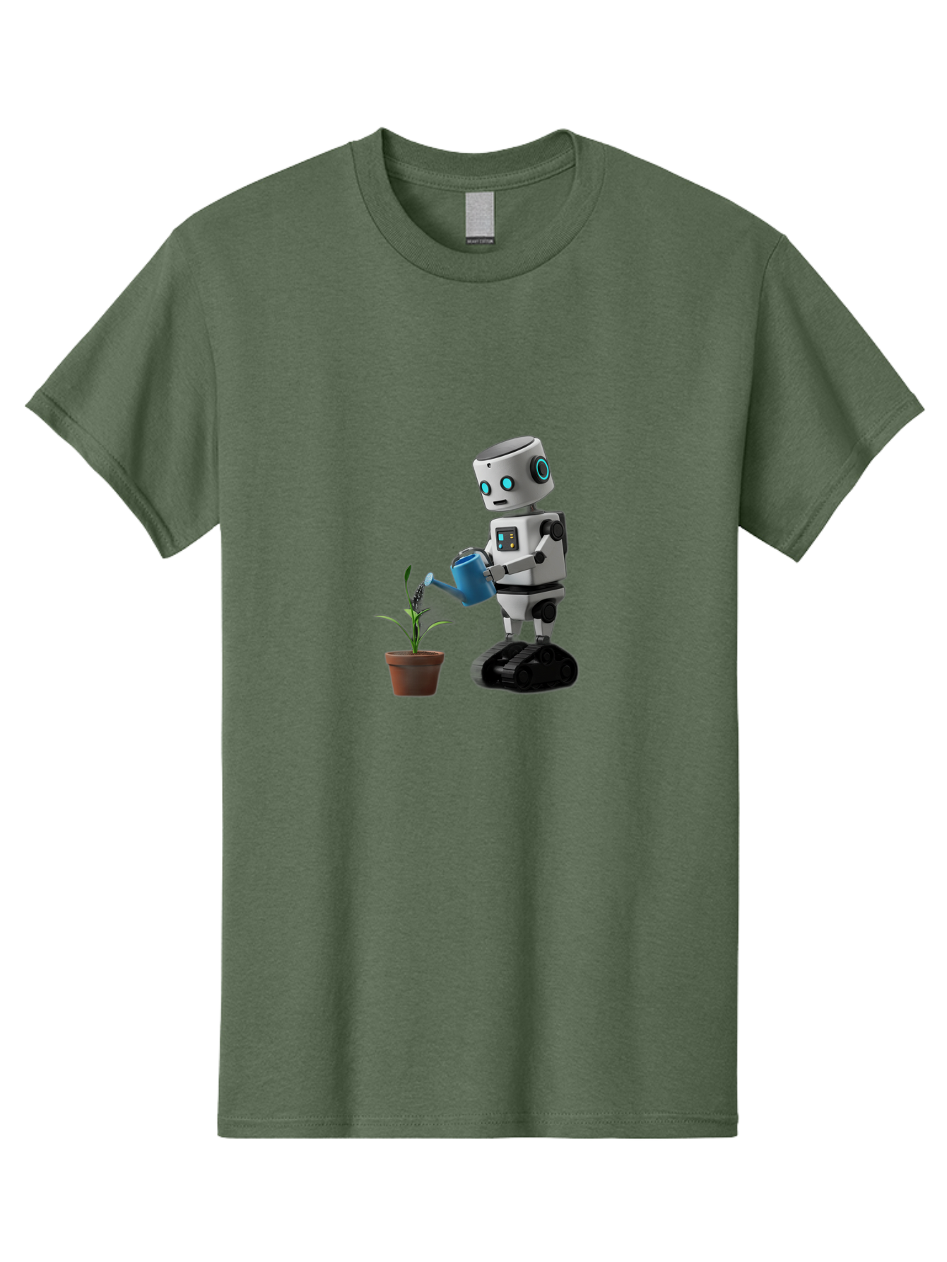 Robot-Watering-Plant Men'S Graphic Tee, 100% Cotton, Comfortable Casual Summer Wear, Machine Washable, Robot Watering Plant, Futuristic Gardening, Artificial Intelligence, Robotic Care, Potted Plant, Blue Watering Can, Robotic Technology, Bab357 9