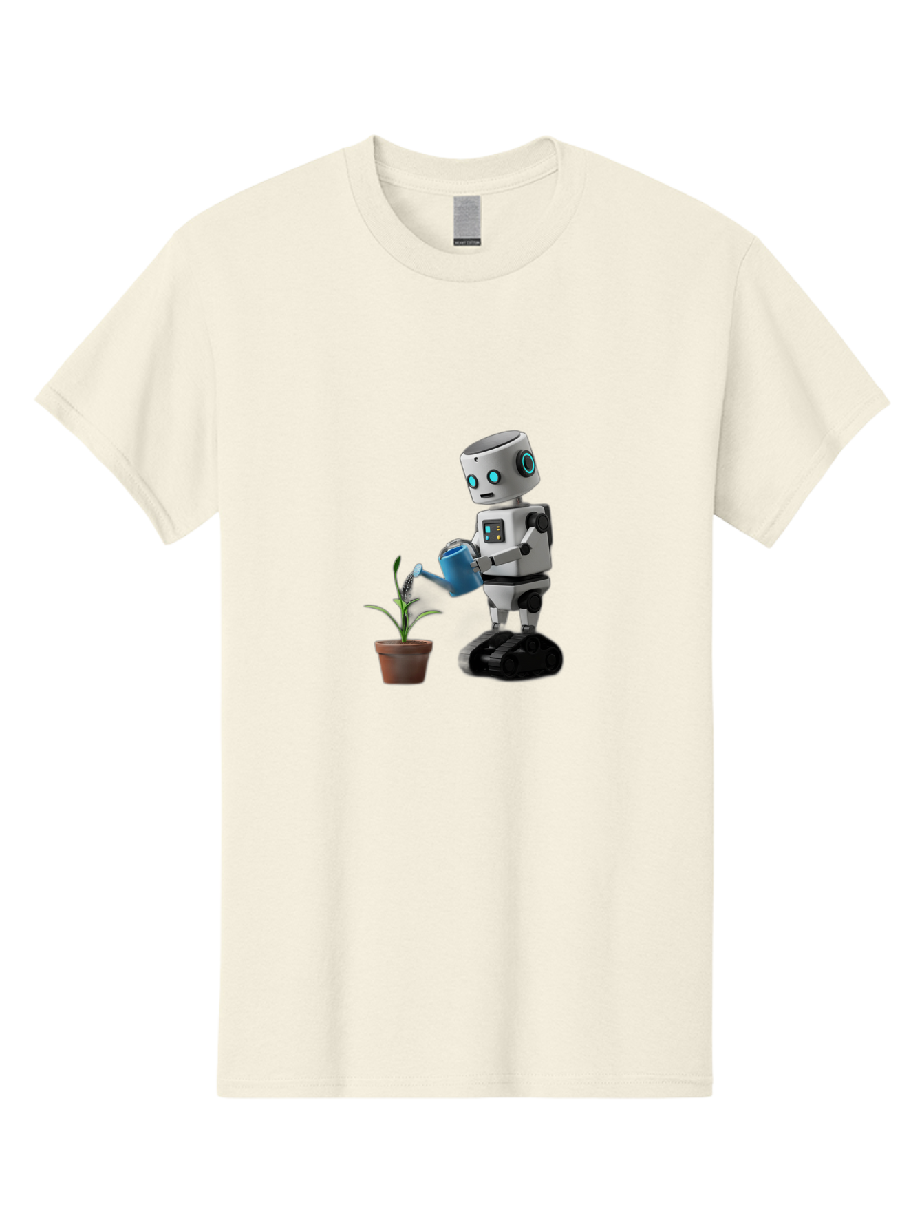 Robot-Watering-Plant Men'S Graphic Tee, 100% Cotton, Comfortable Casual Summer Wear, Machine Washable, Robot Watering Plant, Futuristic Gardening, Artificial Intelligence, Robotic Care, Potted Plant, Blue Watering Can, Robotic Technology, Bab357 21