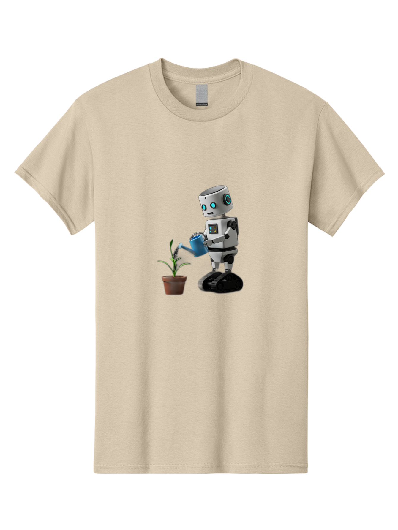 Robot-Watering-Plant Men'S Graphic Tee, 100% Cotton, Comfortable Casual Summer Wear, Machine Washable, Robot Watering Plant, Futuristic Gardening, Artificial Intelligence, Robotic Care, Potted Plant, Blue Watering Can, Robotic Technology, Bab357 5