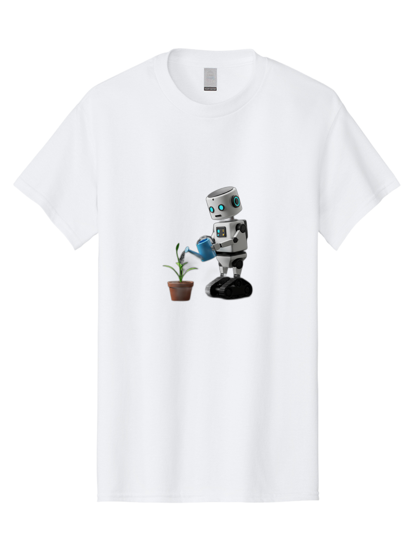 Robot-Watering-Plant Men'S Graphic Tee, 100% Cotton, Comfortable Casual Summer Wear, Machine Washable, Robot Watering Plant, Futuristic Gardening, Artificial Intelligence, Robotic Care, Potted Plant, Blue Watering Can, Robotic Technology, Bab357 17