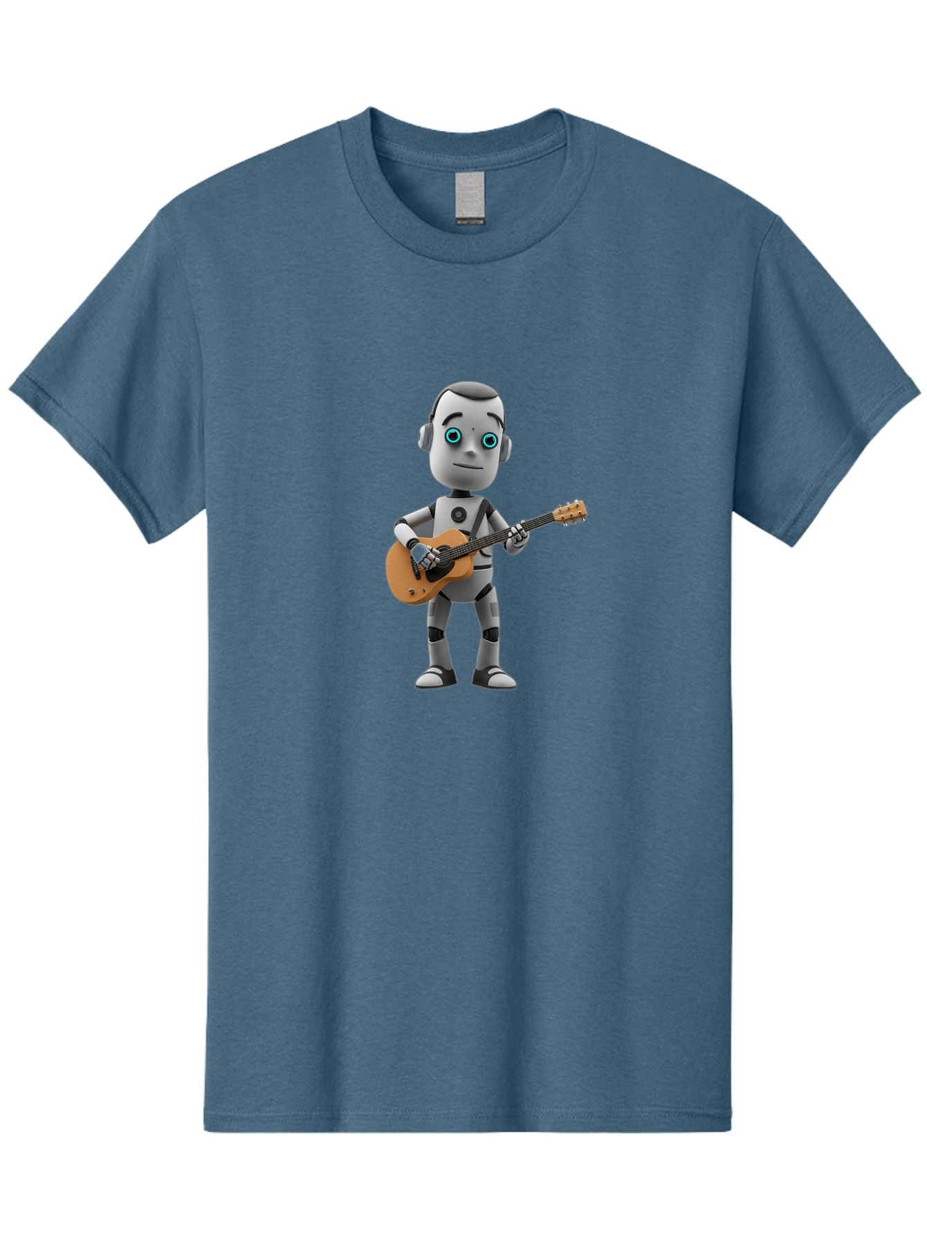 Robot-With-Guitar Men'S Graphic Tee, 100% Cotton, Comfortable Casual Summer Wear, Machine Washable, Robot Character, Playing Acoustic Guitar, Digital Art, Futuristic Design, Music Technology, Robot Musician, Cartoon Style, Blue Eyes, Bab359 21