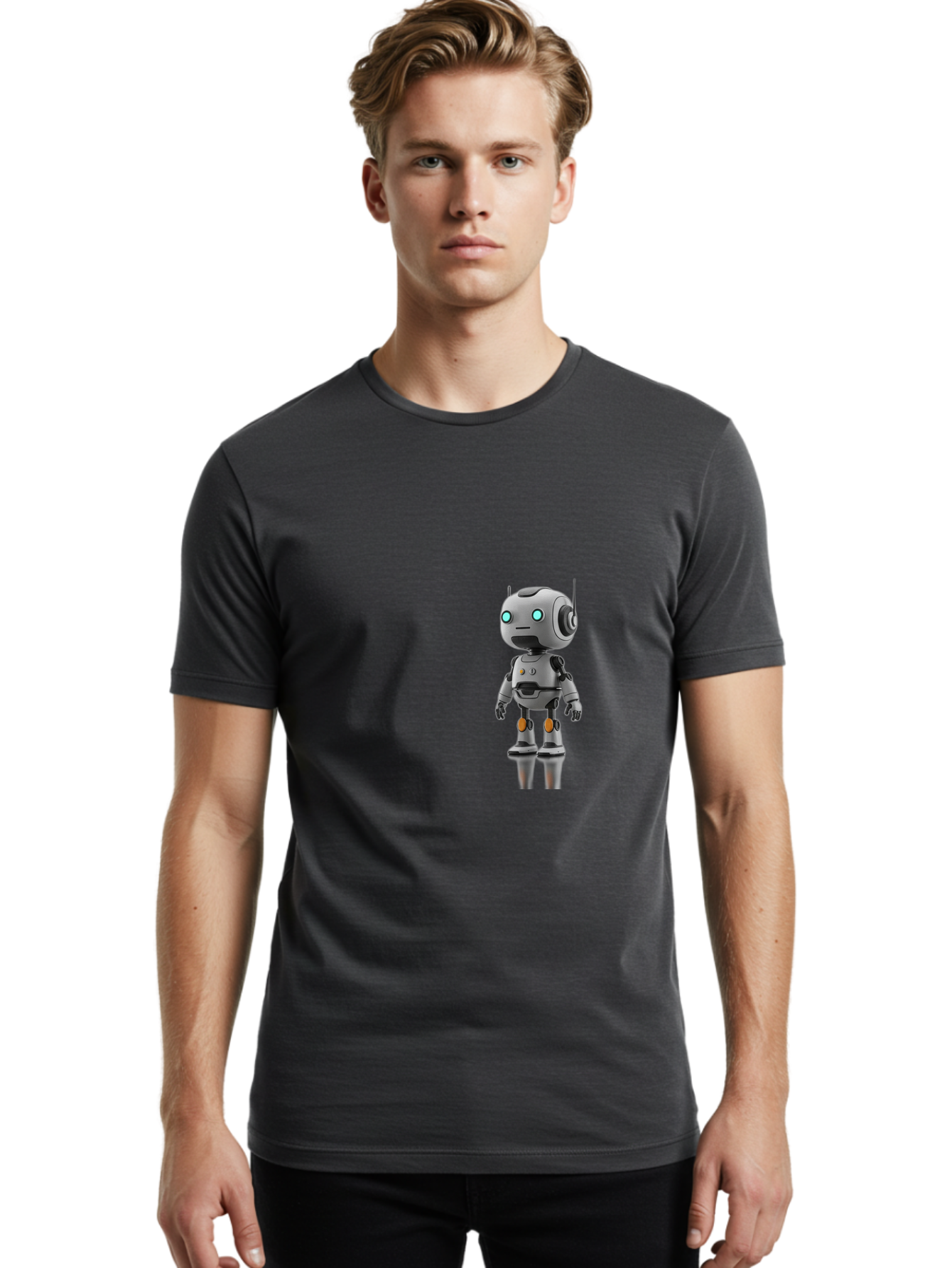 Robot Men'S Graphic Tee, 100% Cotton, Comfortable Casual Summer Wear, Machine Washable, Gray Robot, Artificial Intelligence, Futuristic Design, Robotic Technology, Mechanical Body, Glowing Blue Eyes, Robotic Head, Futuristic Character Bab361 28