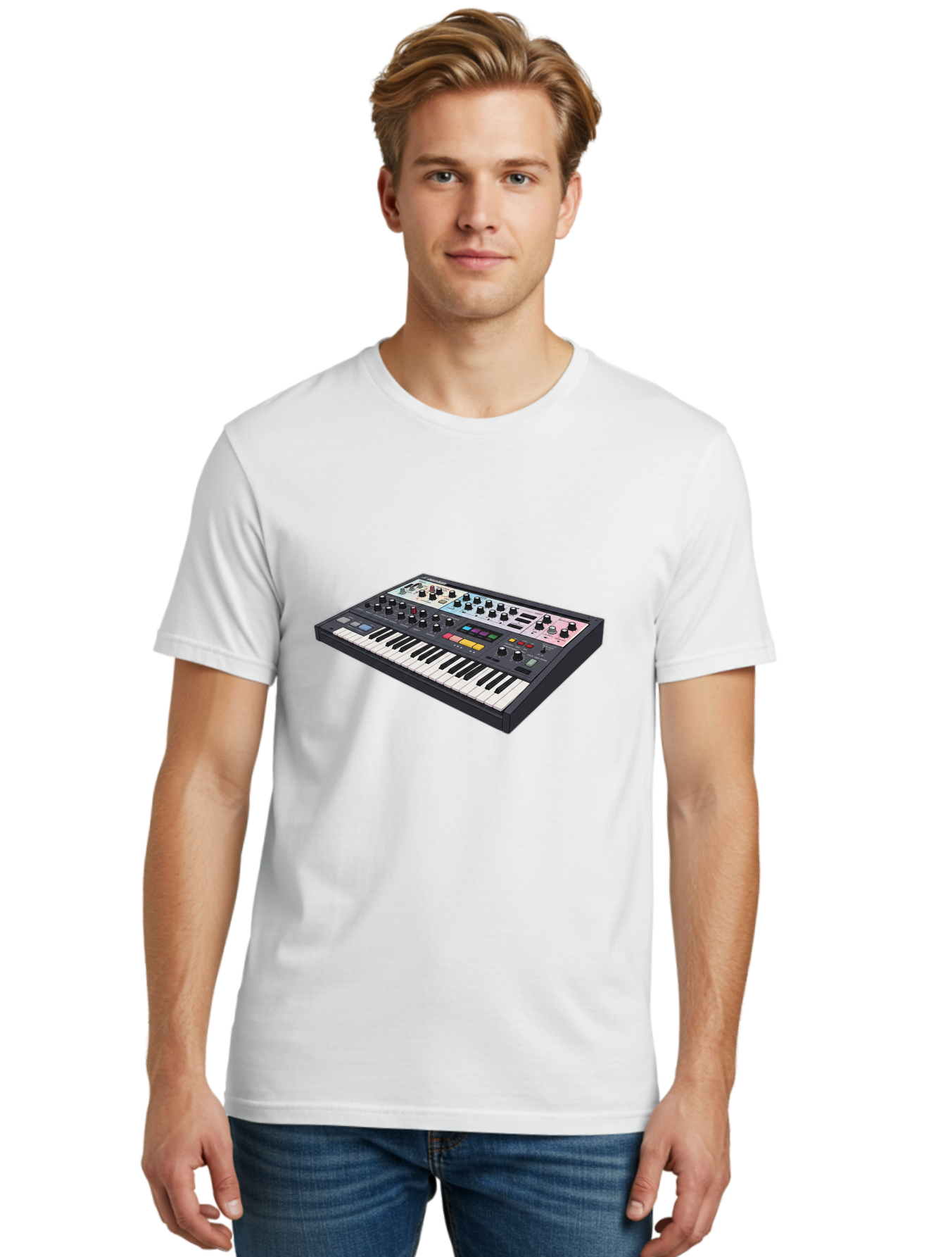 Roland-Jupiter-8 Men'S Graphic Tee, 100% Cotton, Comfortable Casual Summer Wear, Machine Washable, Music Synthesizer, Electronic Keyboard, Midi Controller, Sound Editing, Music Production, Audio Equipment, Musical Instrument, Korg Synthesizer, Bab362 10