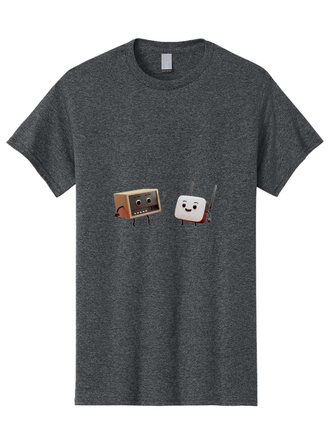 Router-And-Radio Men'S Graphic Tee, 100% Cotton, Comfortable Casual Summer Wear, Machine Washable, Anthropomorphic Router, Anthropomorphic Radio, Funny Characters, Cartoon Devices, Smiling Faces, Wireless Technology, Nostalgic Radio, Bab364 7