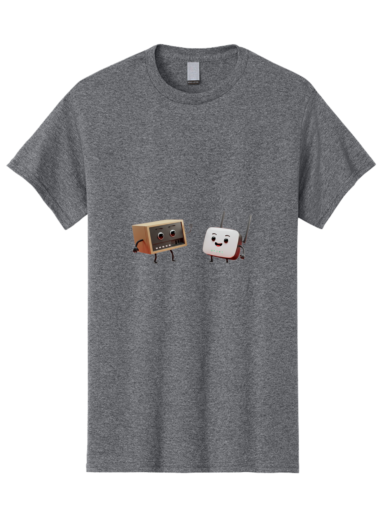 Router-And-Radio Men'S Graphic Tee, 100% Cotton, Comfortable Casual Summer Wear, Machine Washable, Anthropomorphic Router, Anthropomorphic Radio, Funny Characters, Cartoon Devices, Smiling Faces, Wireless Technology, Nostalgic Radio, Bab364 17