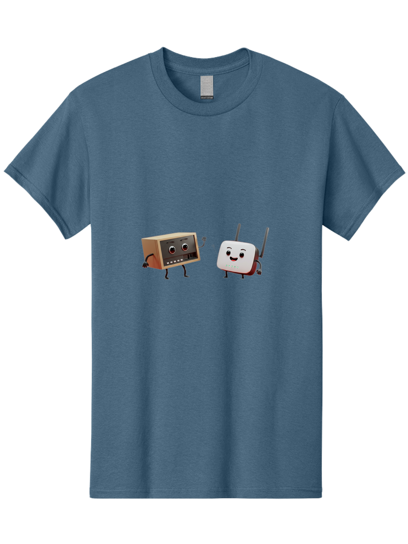 Router-And-Radio Men'S Graphic Tee, 100% Cotton, Comfortable Casual Summer Wear, Machine Washable, Anthropomorphic Router, Anthropomorphic Radio, Funny Characters, Cartoon Devices, Smiling Faces, Wireless Technology, Nostalgic Radio, Bab364 1