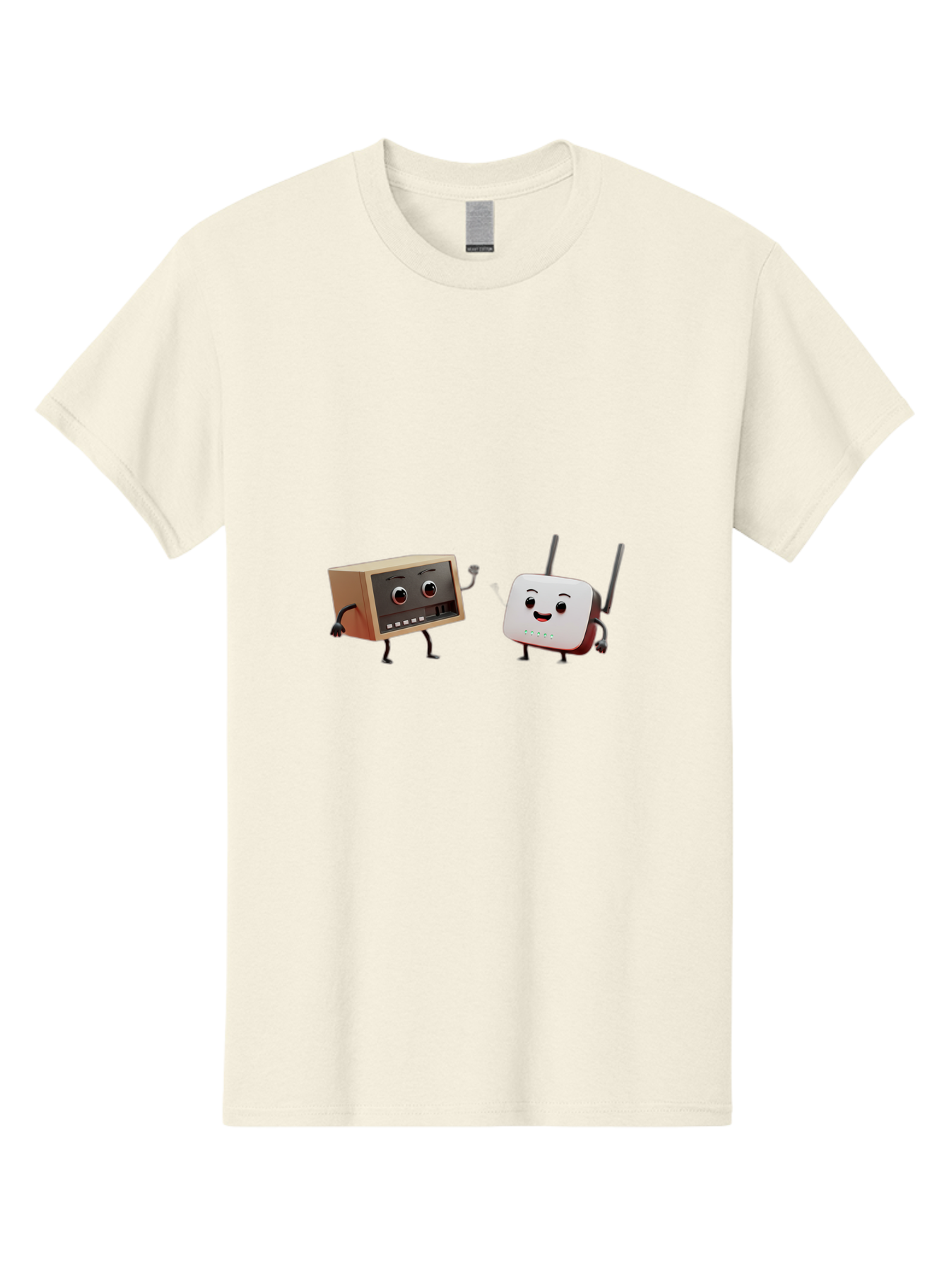 Router-And-Radio Men'S Graphic Tee, 100% Cotton, Comfortable Casual Summer Wear, Machine Washable, Anthropomorphic Router, Anthropomorphic Radio, Funny Characters, Cartoon Devices, Smiling Faces, Wireless Technology, Nostalgic Radio, Bab364 15