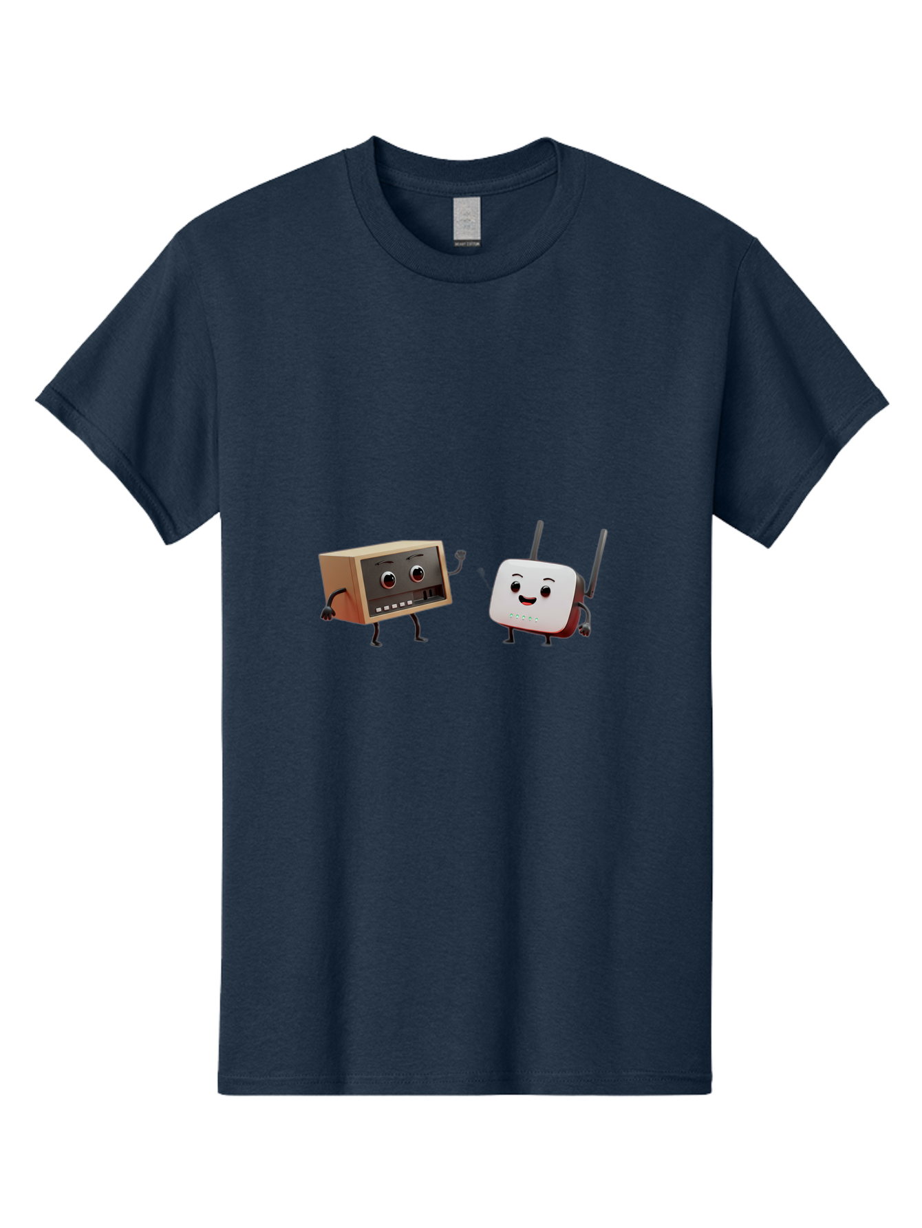 Router-And-Radio Men'S Graphic Tee, 100% Cotton, Comfortable Casual Summer Wear, Machine Washable, Anthropomorphic Router, Anthropomorphic Radio, Funny Characters, Cartoon Devices, Smiling Faces, Wireless Technology, Nostalgic Radio, Bab364 9