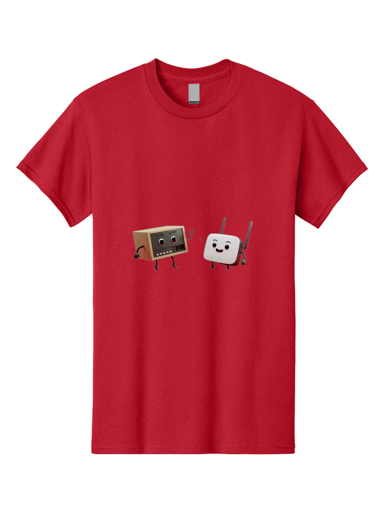 Router-And-Radio Men'S Graphic Tee, 100% Cotton, Comfortable Casual Summer Wear, Machine Washable, Anthropomorphic Router, Anthropomorphic Radio, Funny Characters, Cartoon Devices, Smiling Faces, Wireless Technology, Nostalgic Radio, Bab364 19