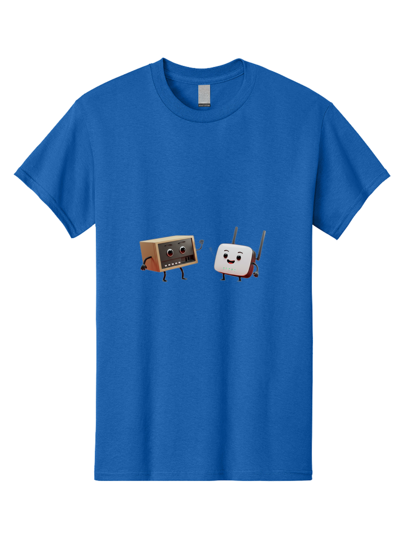 Router-And-Radio Men'S Graphic Tee, 100% Cotton, Comfortable Casual Summer Wear, Machine Washable, Anthropomorphic Router, Anthropomorphic Radio, Funny Characters, Cartoon Devices, Smiling Faces, Wireless Technology, Nostalgic Radio, Bab364 11
