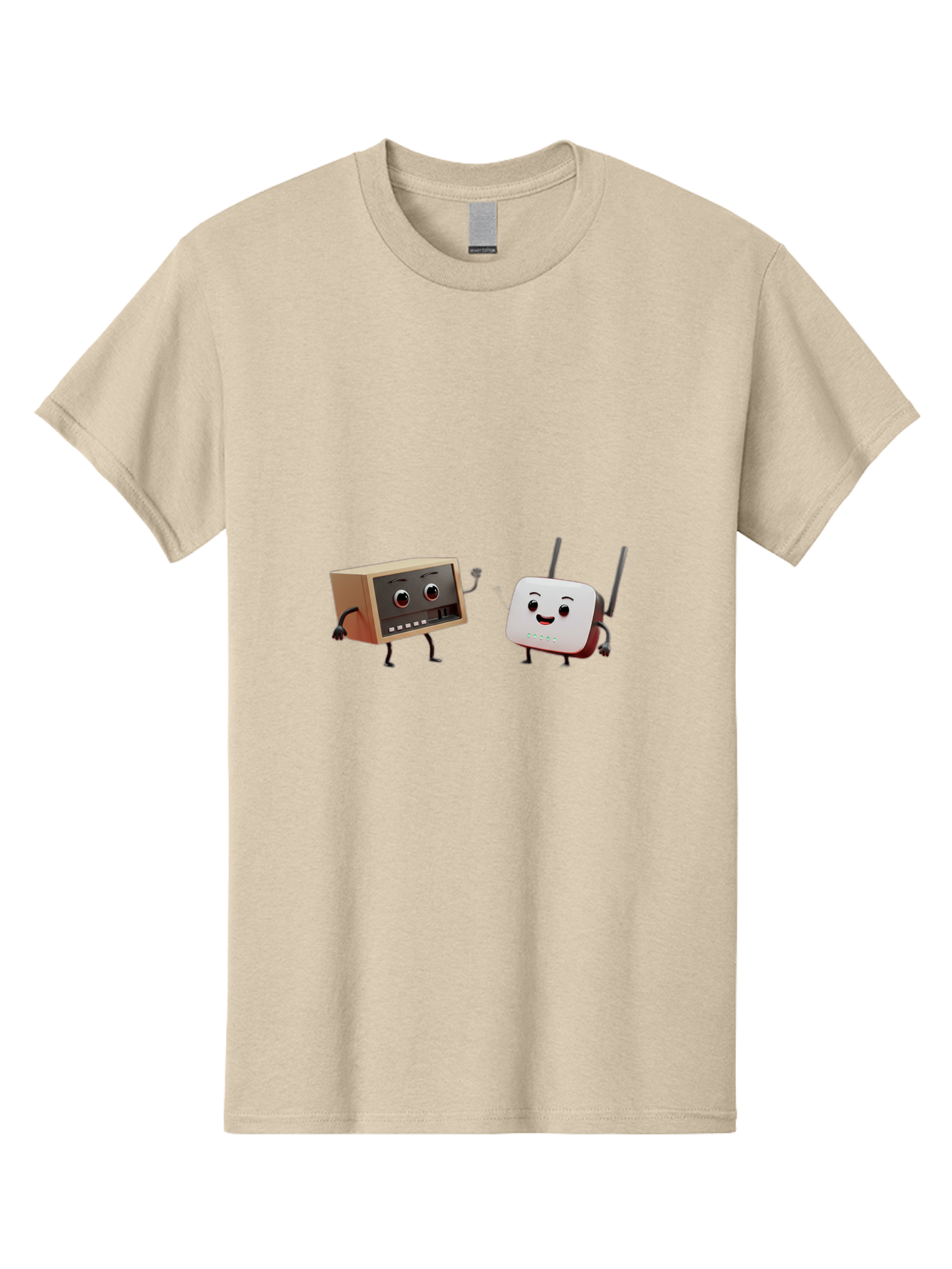 Router-And-Radio Men'S Graphic Tee, 100% Cotton, Comfortable Casual Summer Wear, Machine Washable, Anthropomorphic Router, Anthropomorphic Radio, Funny Characters, Cartoon Devices, Smiling Faces, Wireless Technology, Nostalgic Radio, Bab364 23