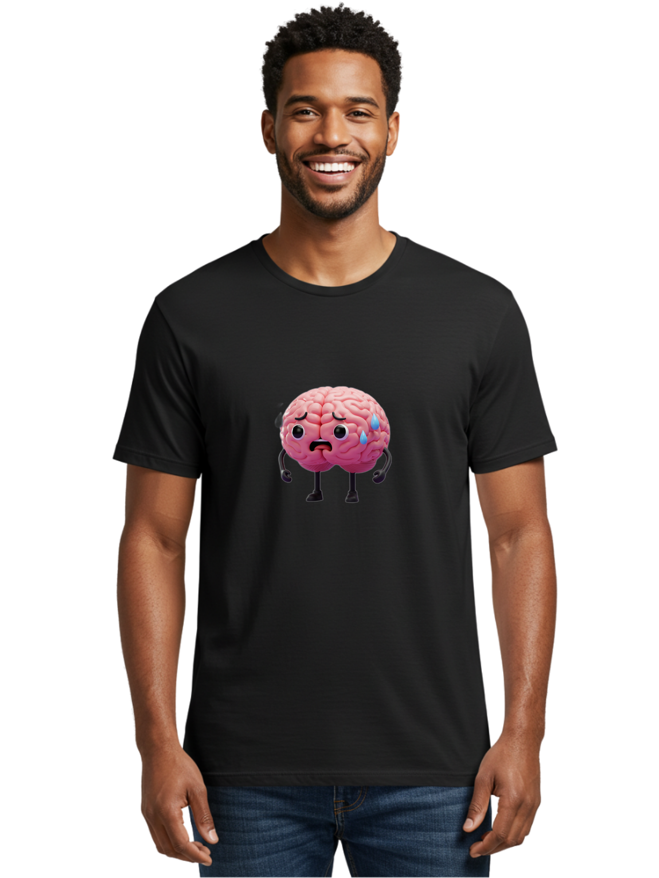 Sad-Brain-2 Men'S Graphic Tee, 100% Cotton, Comfortable Casual Summer Wear, Machine Washable, Cartoon Brain, Sad Face, Blue Tears, Thinking Problems, Mental Struggle, Negative Emotions, Anxiety Feelings Bab368 14