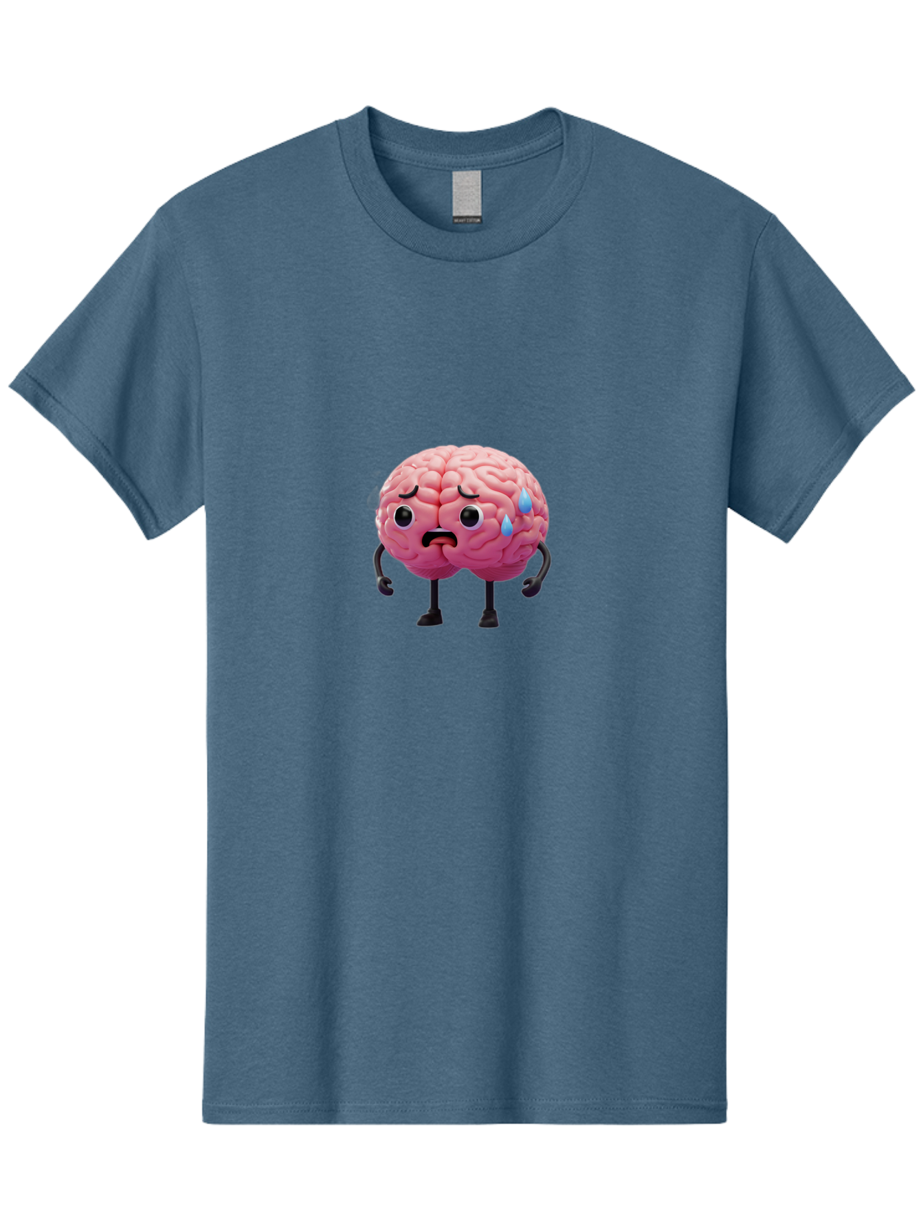 Sad-Brain-2 Men'S Graphic Tee, 100% Cotton, Comfortable Casual Summer Wear, Machine Washable, Cartoon Brain, Sad Face, Blue Tears, Thinking Problems, Mental Struggle, Negative Emotions, Anxiety Feelings Bab368 21