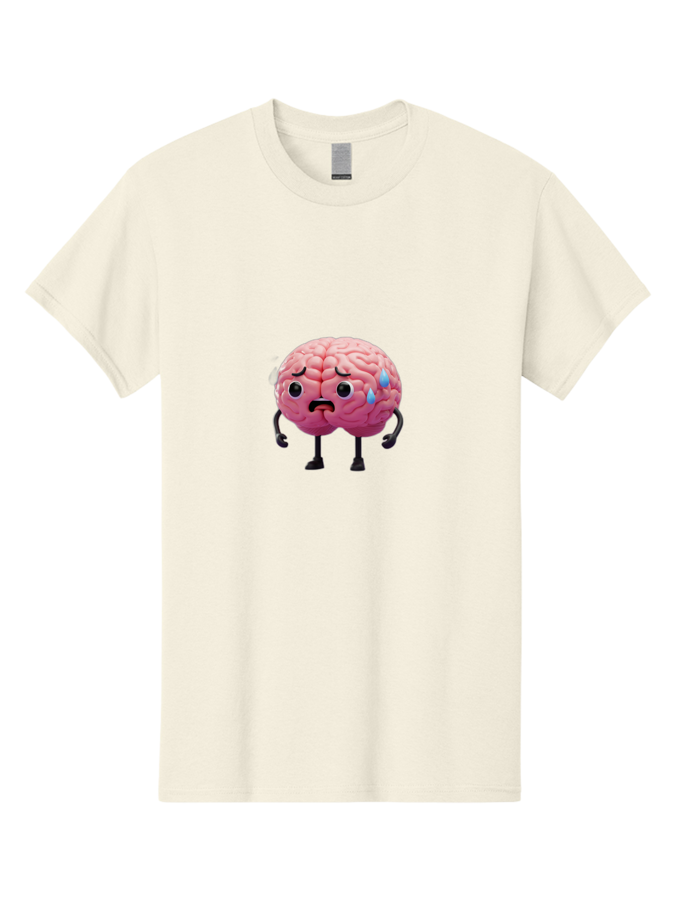 Sad-Brain-2 Men'S Graphic Tee, 100% Cotton, Comfortable Casual Summer Wear, Machine Washable, Cartoon Brain, Sad Face, Blue Tears, Thinking Problems, Mental Struggle, Negative Emotions, Anxiety Feelings Bab368 7