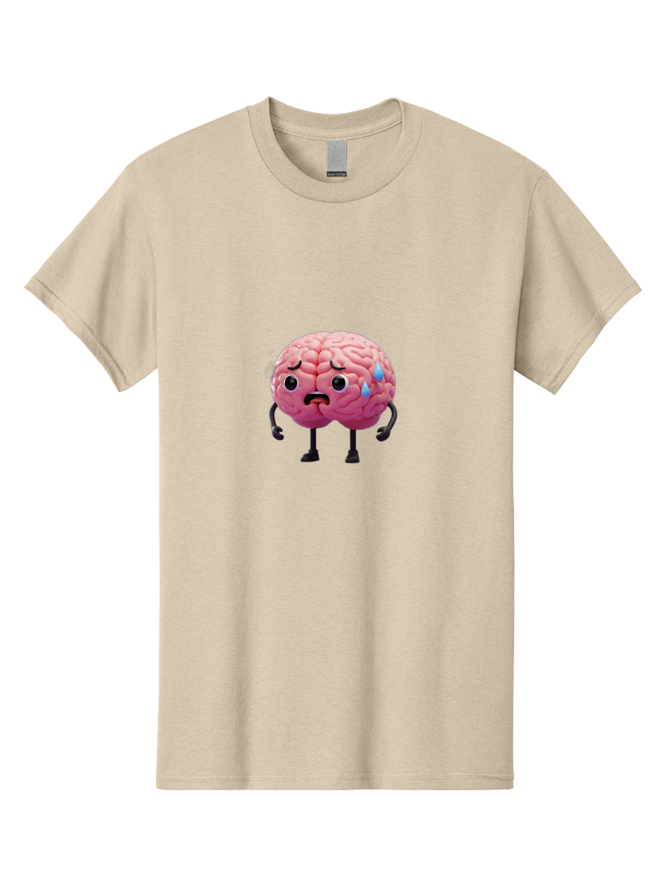 Sad-Brain-2 Men'S Graphic Tee, 100% Cotton, Comfortable Casual Summer Wear, Machine Washable, Cartoon Brain, Sad Face, Blue Tears, Thinking Problems, Mental Struggle, Negative Emotions, Anxiety Feelings Bab368 25