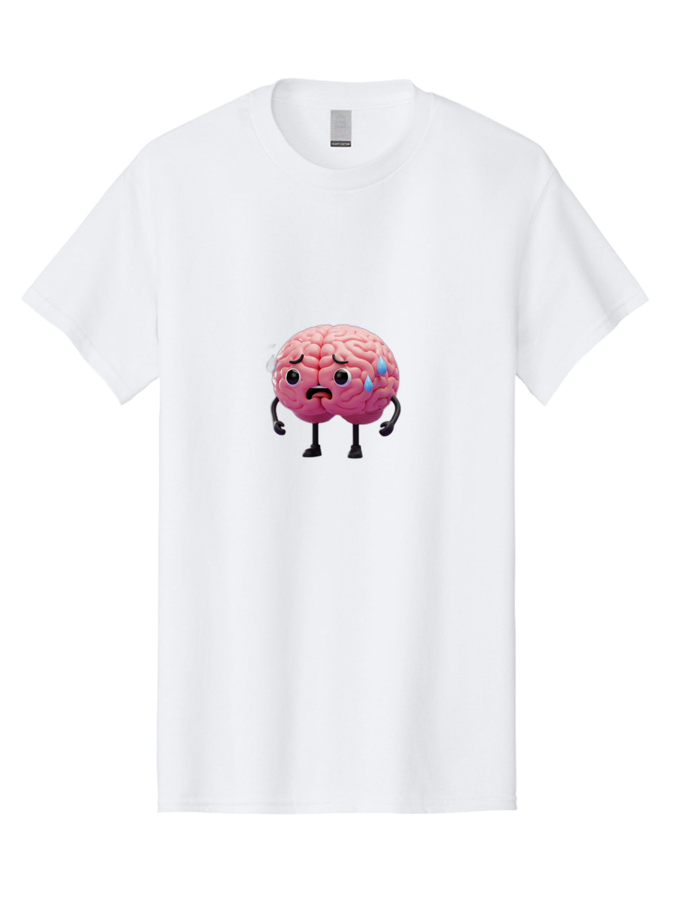 Sad-Brain-2 Men'S Graphic Tee, 100% Cotton, Comfortable Casual Summer Wear, Machine Washable, Cartoon Brain, Sad Face, Blue Tears, Thinking Problems, Mental Struggle, Negative Emotions, Anxiety Feelings Bab368 11
