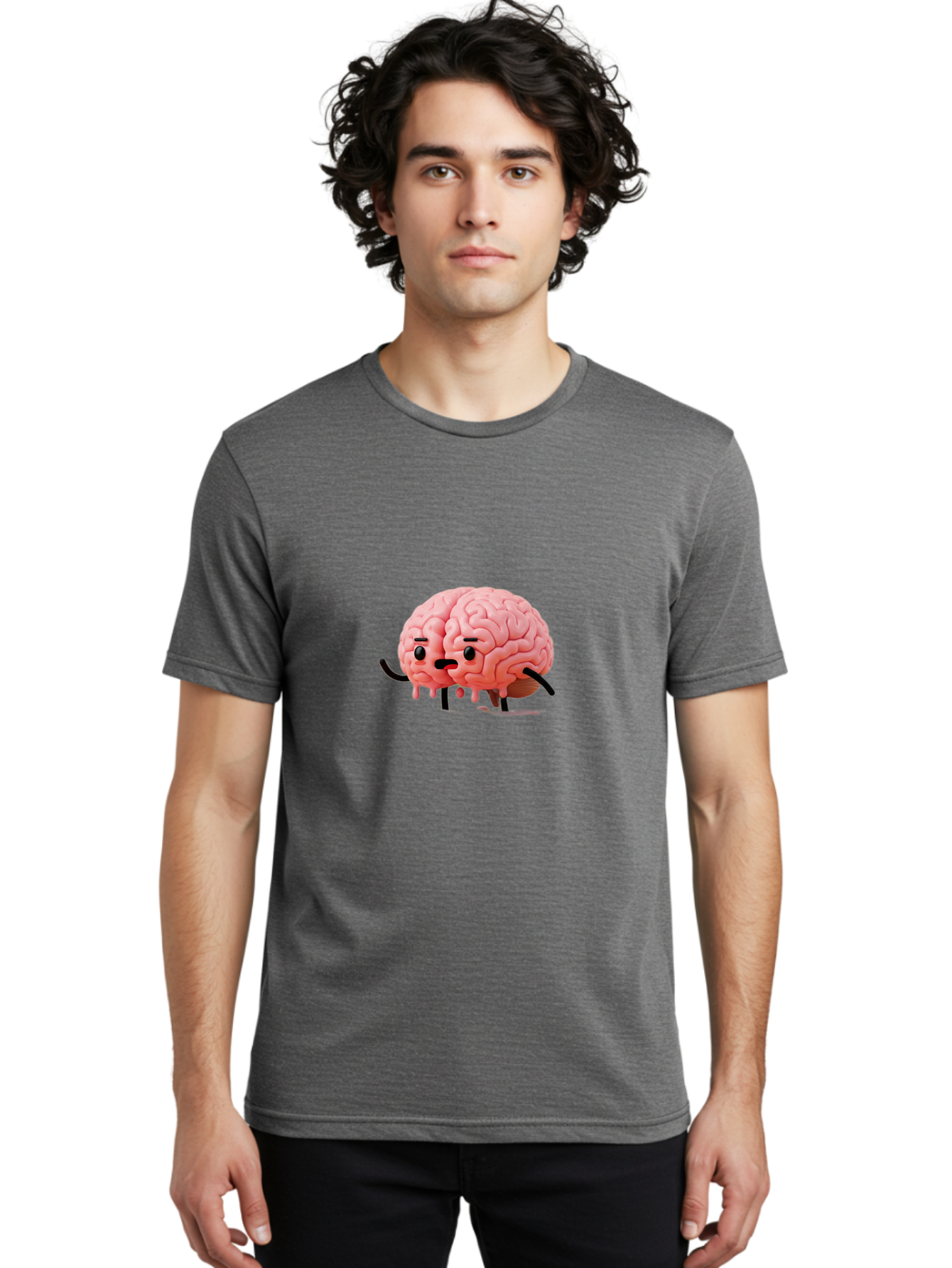 Sad-Brain-3 Men'S Graphic Tee, 100% Cotton, Comfortable Casual Summer Wear, Machine Washable, Cartoon Brain Character, Anthropomorphic Brain, Pink Brain Illustration, Brain With Face, Humorous Brain Design, Gooey Brain Texture, Thinking Brain, Bab369 18