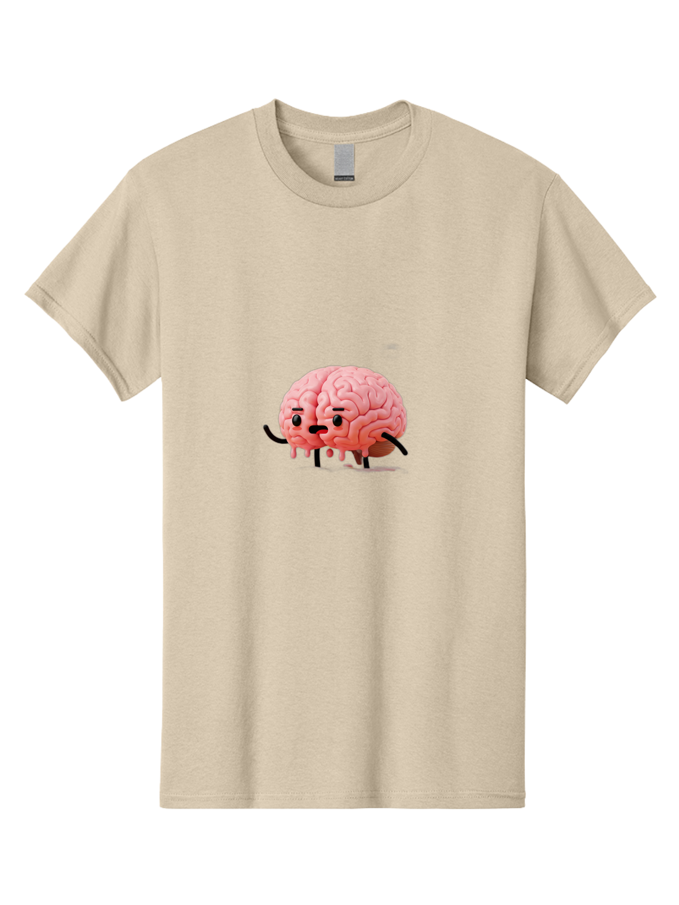 Sad-Brain-3 Men'S Graphic Tee, 100% Cotton, Comfortable Casual Summer Wear, Machine Washable, Cartoon Brain Character, Anthropomorphic Brain, Pink Brain Illustration, Brain With Face, Humorous Brain Design, Gooey Brain Texture, Thinking Brain, Bab369 15