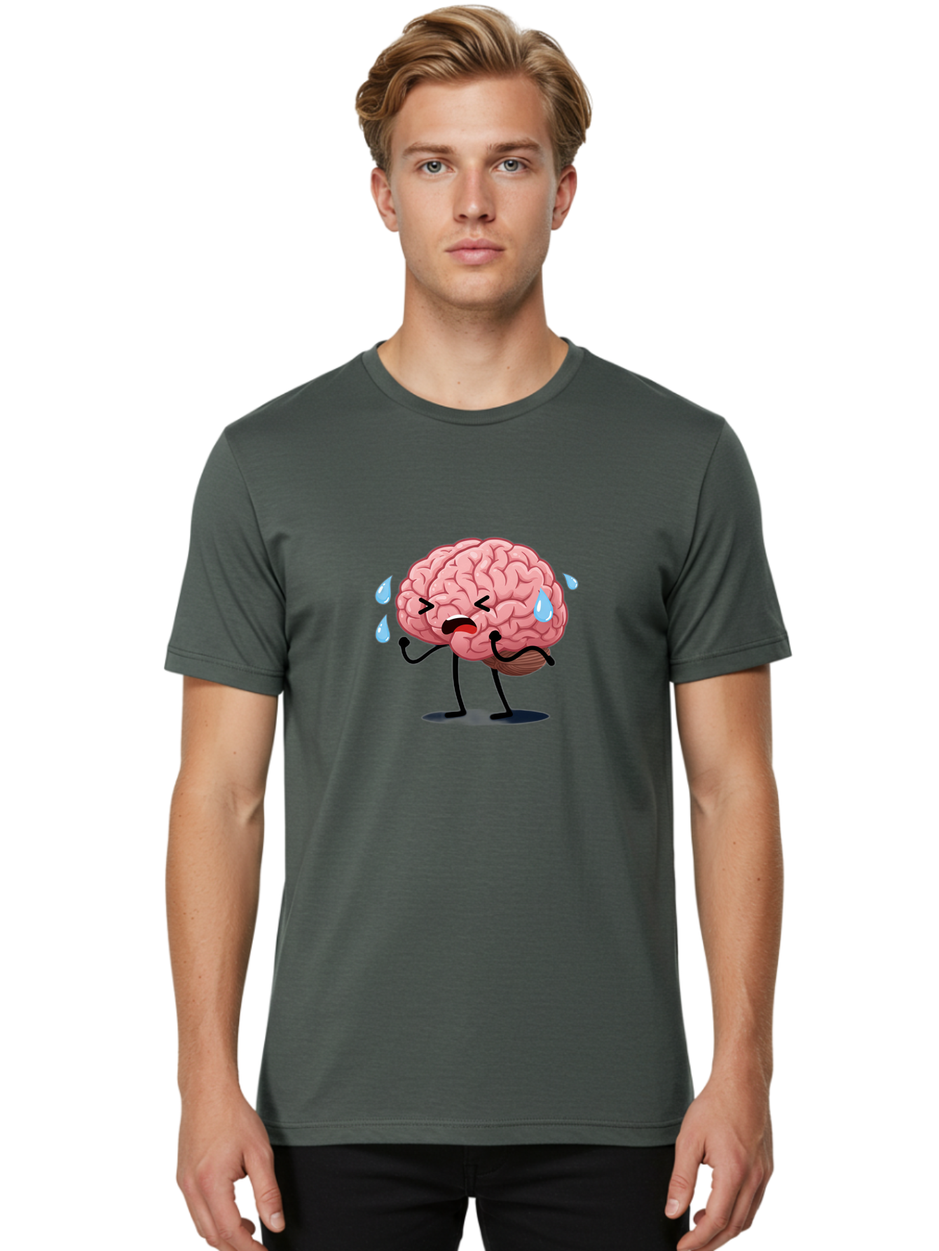 Sad-Brain-4 Men'S Graphic Tee, 100% Cotton, Comfortable Casual Summer Wear, Machine Washable, Tired Brain, Cartoon Character, Stressed Brain, Fatigue, Brain Drain, Mental Exhaustion, Overwhelmed, Anxiety, Stress Response, Emotional Distress, Bab370 6