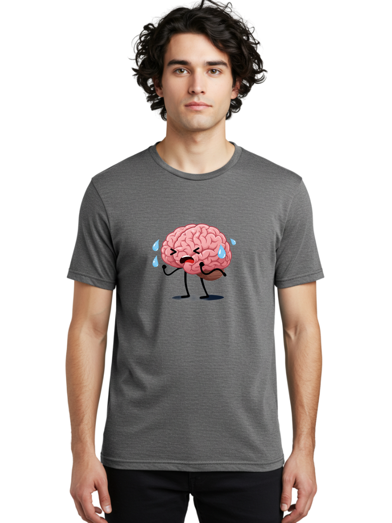Sad-Brain-4 Men'S Graphic Tee, 100% Cotton, Comfortable Casual Summer Wear, Machine Washable, Tired Brain, Cartoon Character, Stressed Brain, Fatigue, Brain Drain, Mental Exhaustion, Overwhelmed, Anxiety, Stress Response, Emotional Distress, Bab370 12