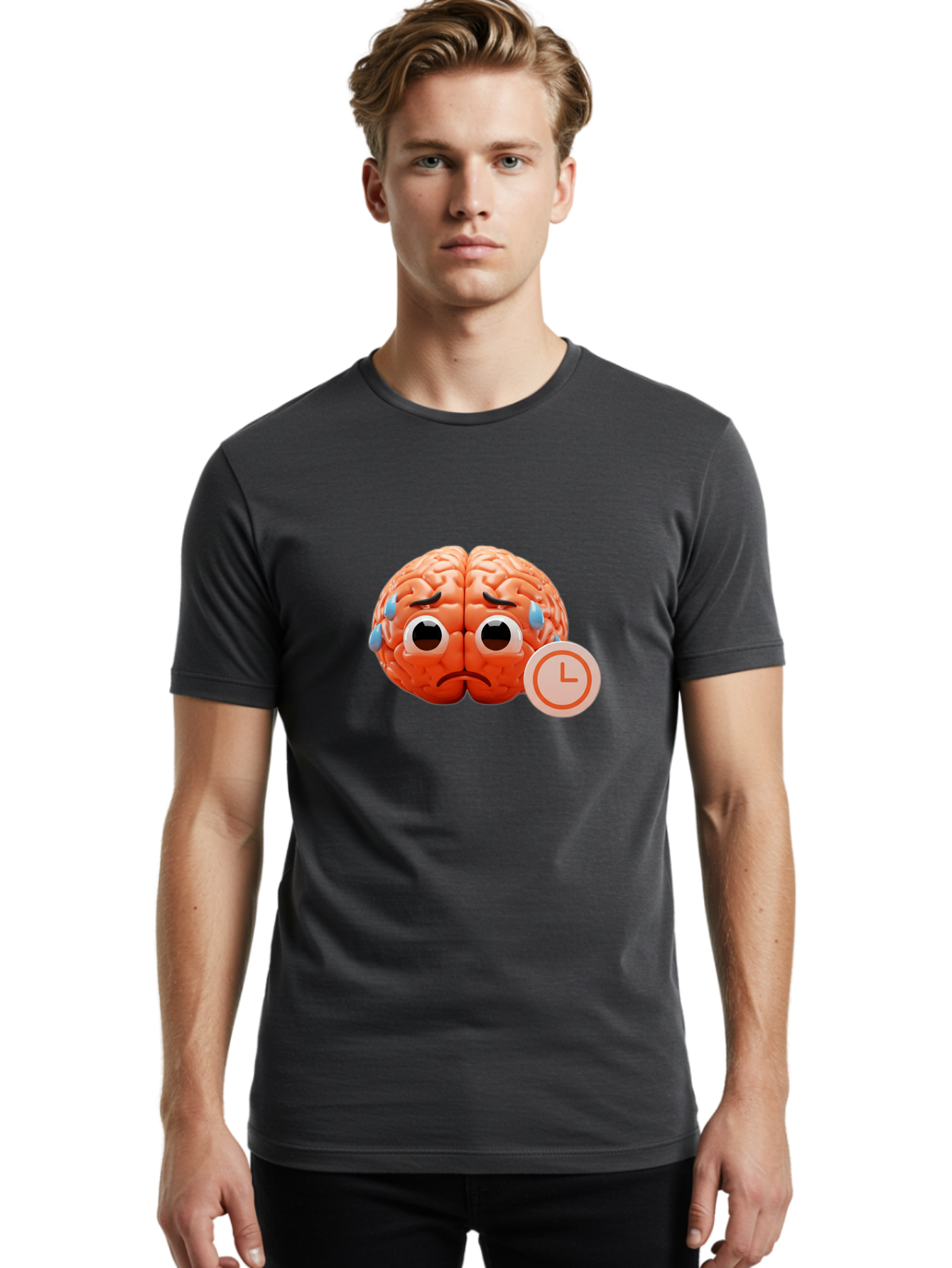 Sad-Brain Men'S Graphic Tee, 100% Cotton, Comfortable Casual Summer Wear, Machine Washable, Sad Brain, Stressed Brain, Anxiety, Frowning Face, Tears, Mental Health, Brain Fatigue, Stress Emotions, Frustration, Cartoon Brain Bab371 24