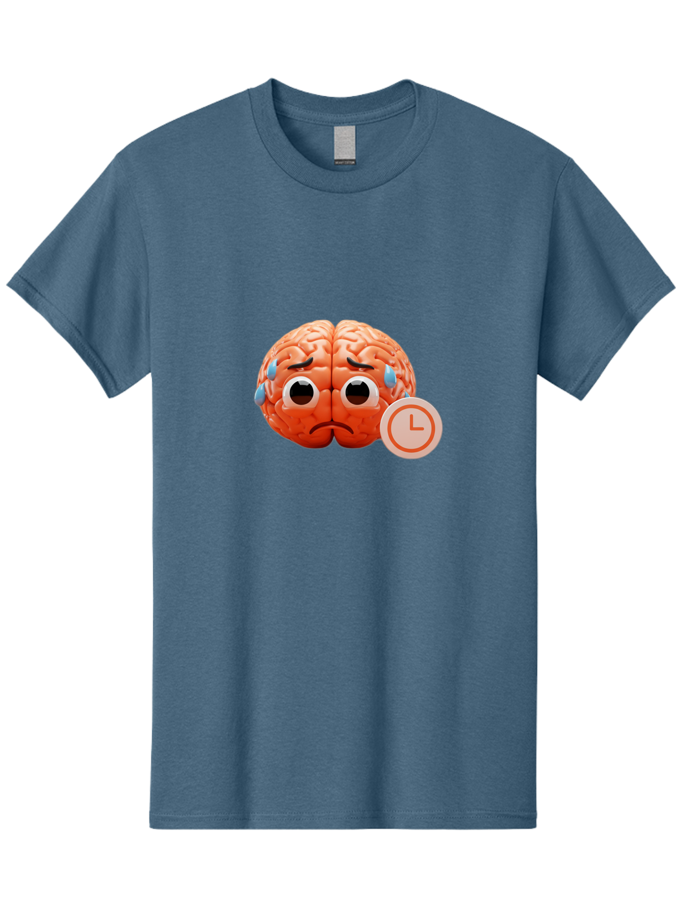 Sad-Brain Men'S Graphic Tee, 100% Cotton, Comfortable Casual Summer Wear, Machine Washable, Sad Brain, Stressed Brain, Anxiety, Frowning Face, Tears, Mental Health, Brain Fatigue, Stress Emotions, Frustration, Cartoon Brain Bab371 3