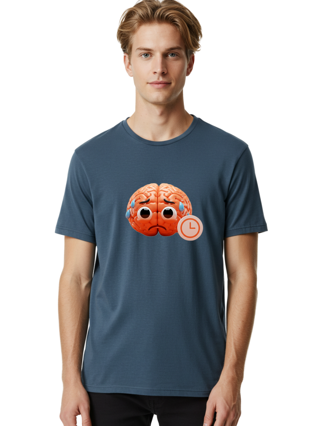 Sad-Brain Men'S Graphic Tee, 100% Cotton, Comfortable Casual Summer Wear, Machine Washable, Sad Brain, Stressed Brain, Anxiety, Frowning Face, Tears, Mental Health, Brain Fatigue, Stress Emotions, Frustration, Cartoon Brain Bab371 4