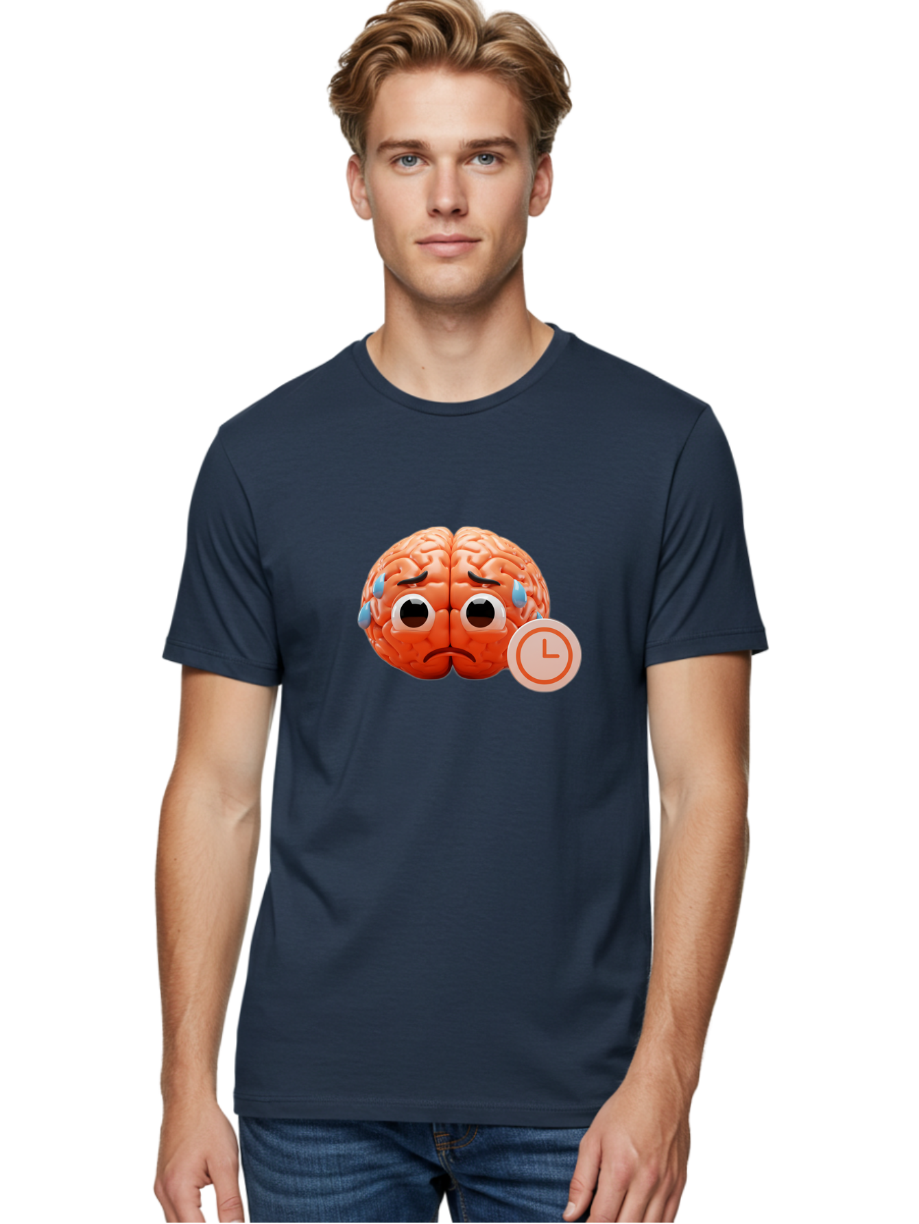 Sad-Brain Men'S Graphic Tee, 100% Cotton, Comfortable Casual Summer Wear, Machine Washable, Sad Brain, Stressed Brain, Anxiety, Frowning Face, Tears, Mental Health, Brain Fatigue, Stress Emotions, Frustration, Cartoon Brain Bab371 22