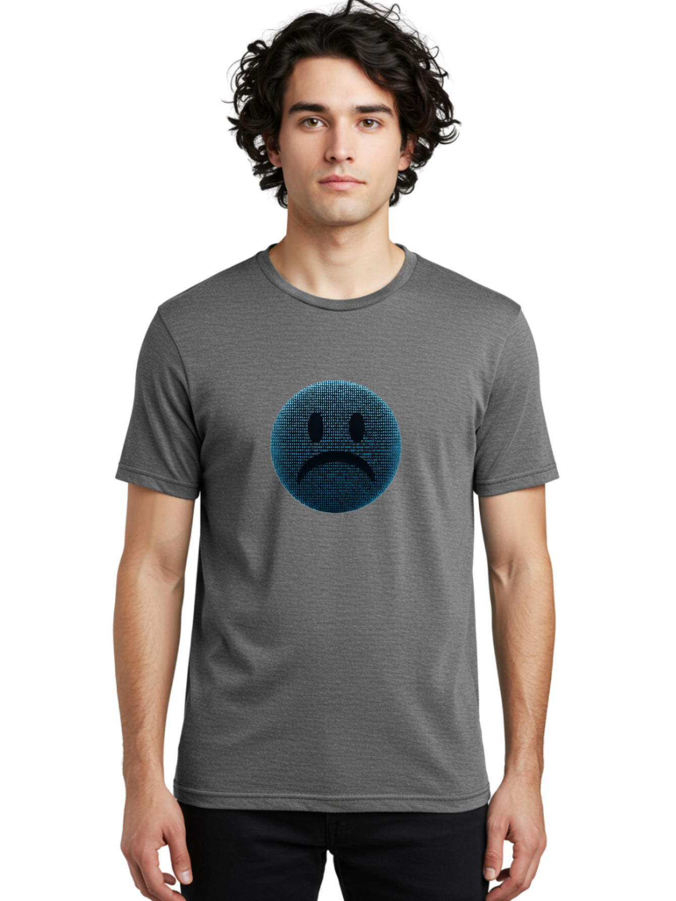 Sad-Face Men'S Graphic Tee, 100% Cotton, Comfortable Casual Summer Wear, Machine Washable, Sad Face Emoticon, Unhappy Expression, Displeased Emotion, Negative Sentiment, Frowning Face, Upset Feeling, Distressed Mood Bab372 24