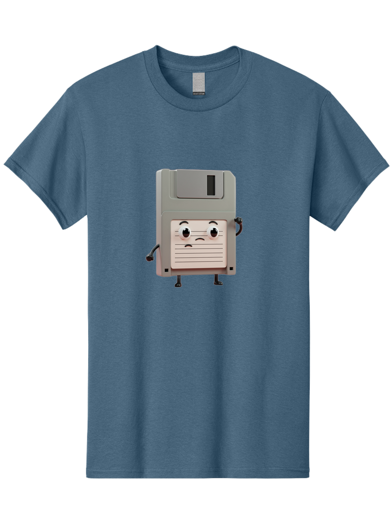 Sad-Floppy-Disk Men'S Graphic Tee, 100% Cotton, Comfortable Casual Summer Wear, Machine Washable, Retro Floppy Disk, Cartoon Character, Anthropomorphic Design, Sad Expression, 3D Rendering, Nostalgic Tech, Retro Computing, Bab373 3